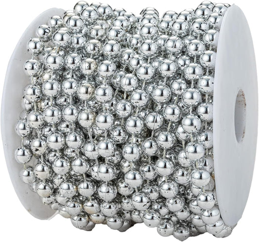 8mm Crafts Faux Pearl Beads Garland Pearl Bead Roll Strand of Pearls to Decorate Floral Centerpieces Wedding Party Favor Christmas Tree(33 Feet Silver)