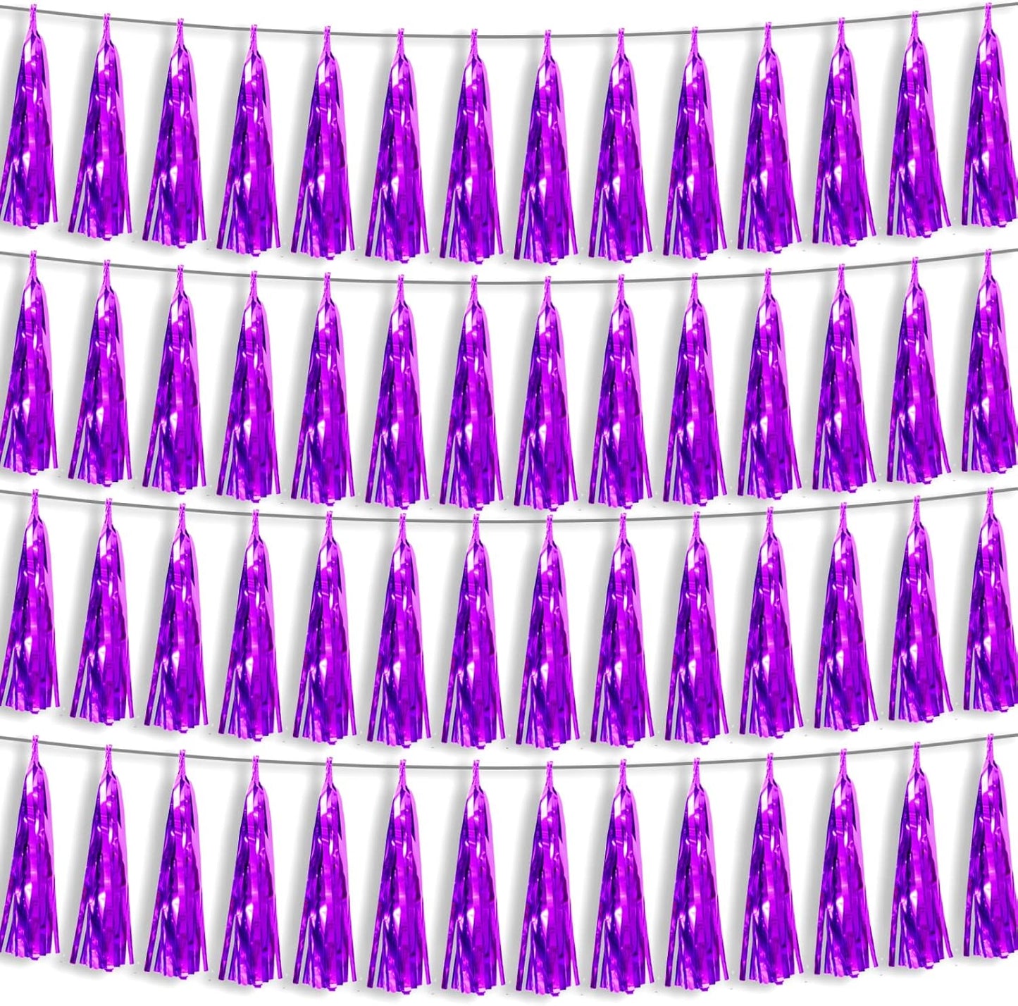 4P Purple Foil Fringe Metallic Streamers Banner Tassel Garland for Parade Floats, Bachelorette, Wedding, Birthday, Halloween, Christmas, Bridal/Baby Shower Party Decorations