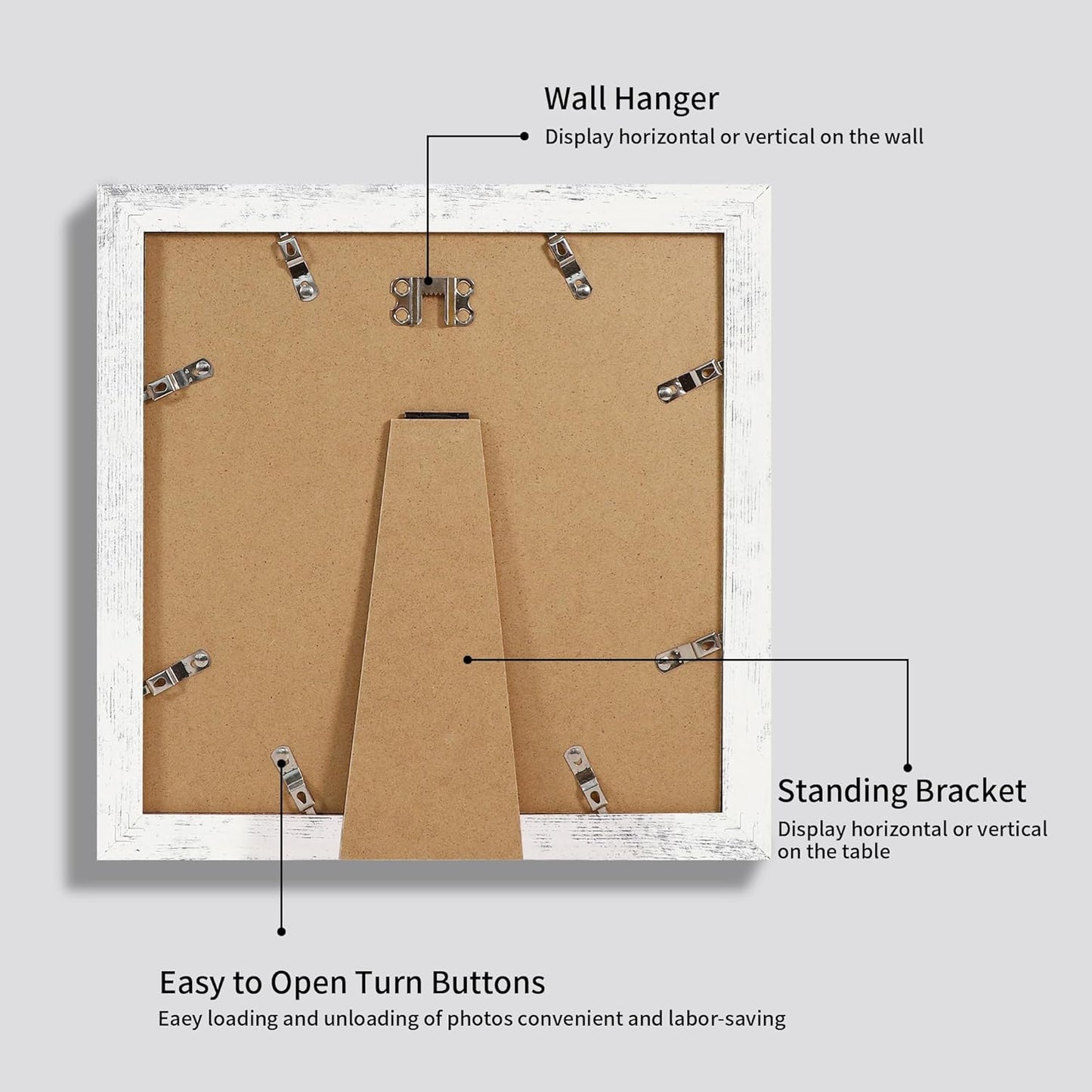 10x10 Picture Frame Set of 4 with Real Glass, Distressed White Frame Display 8x8 Pictures with Mat or 10 x 10 Without Mat, Wood Square Photo Frame for Wall Mount and Tabletop Display