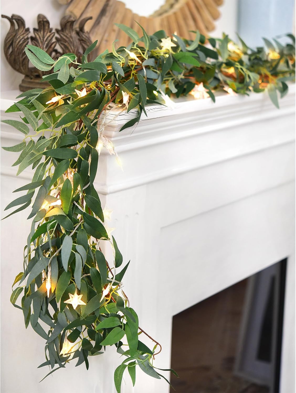 Enchanting Decor: Pair of Flexible Rustic Willow Garlands Adorned with 33 Feet Starry String Lights (USB Operated) by FiveSeasonStuff Floral