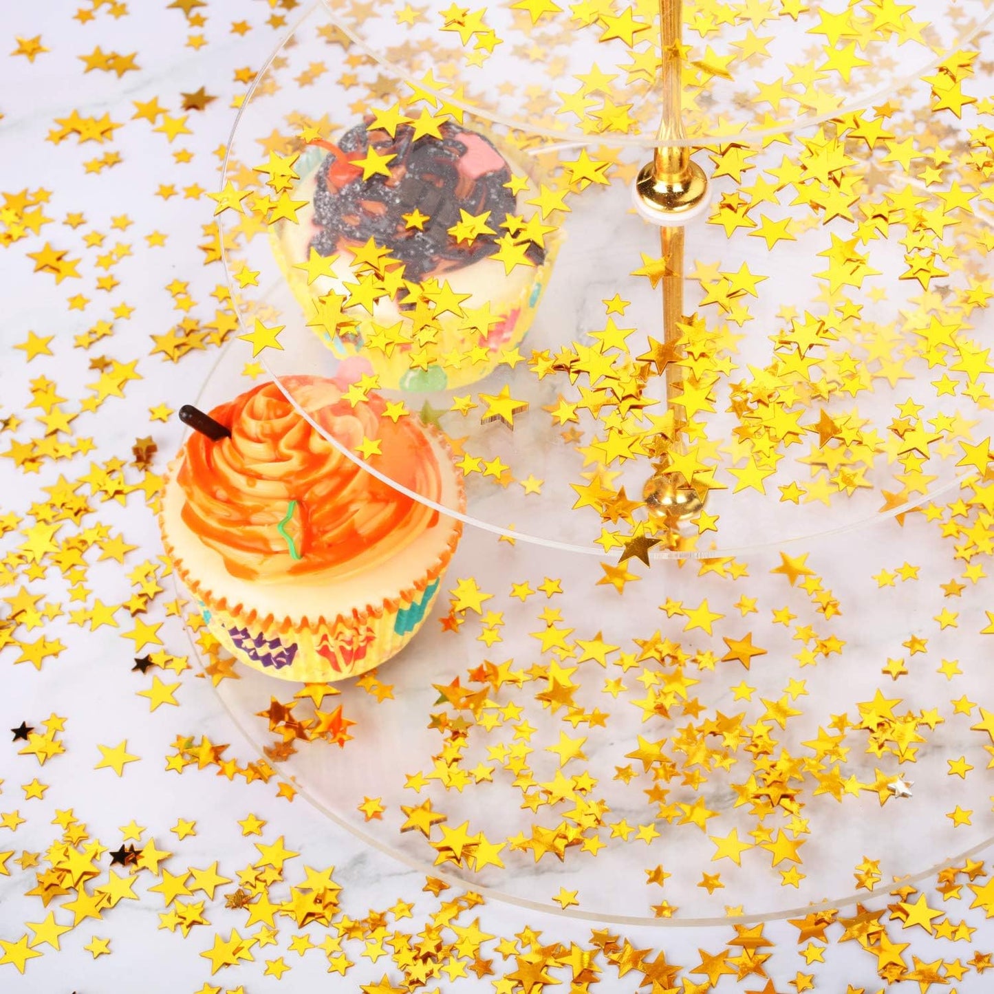 Hestya 60g Star Confetti Glitter Table Confetti Metallic Foil Stars for Party Wedding Festival Decorations(Gold,10mm and 6mm)