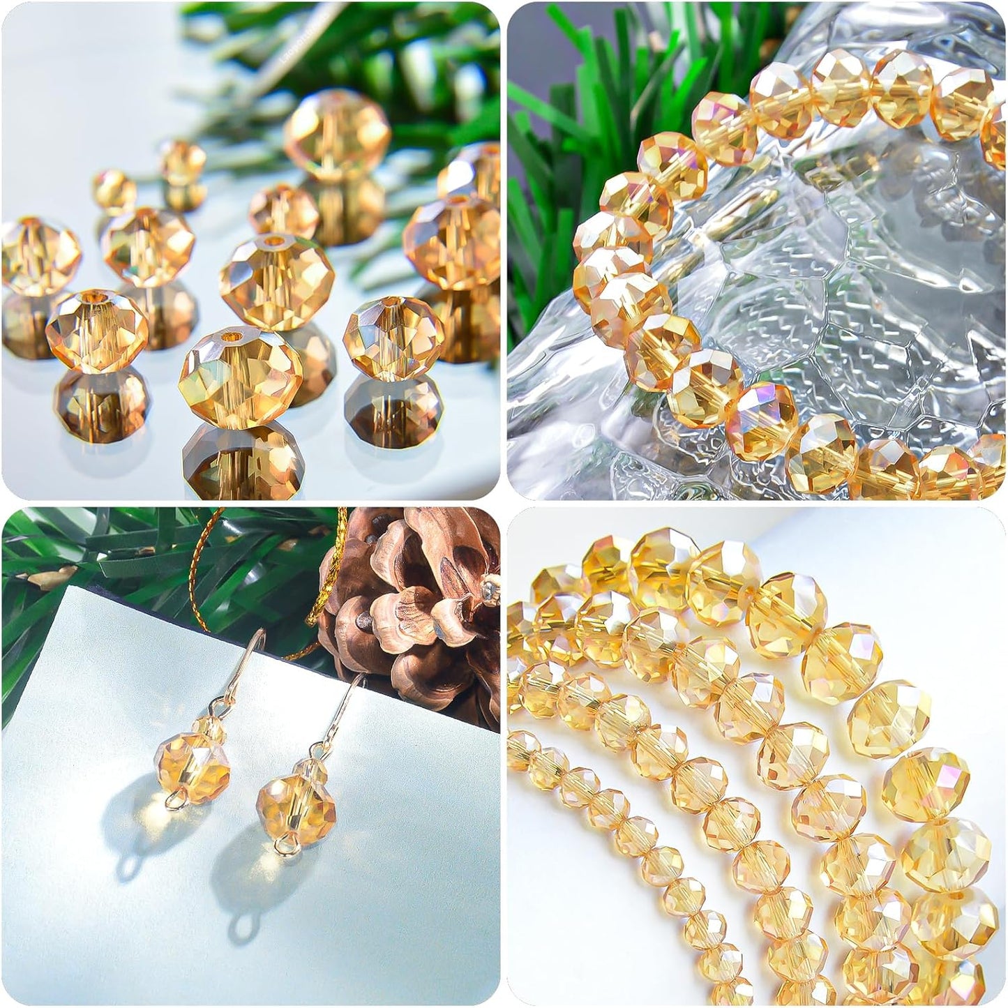 220Pcs 10mm Crystal Glass Beads for Jewelry Making Beads for Bracelets Necklace Pendants Making Supplies(Gold Champagne)