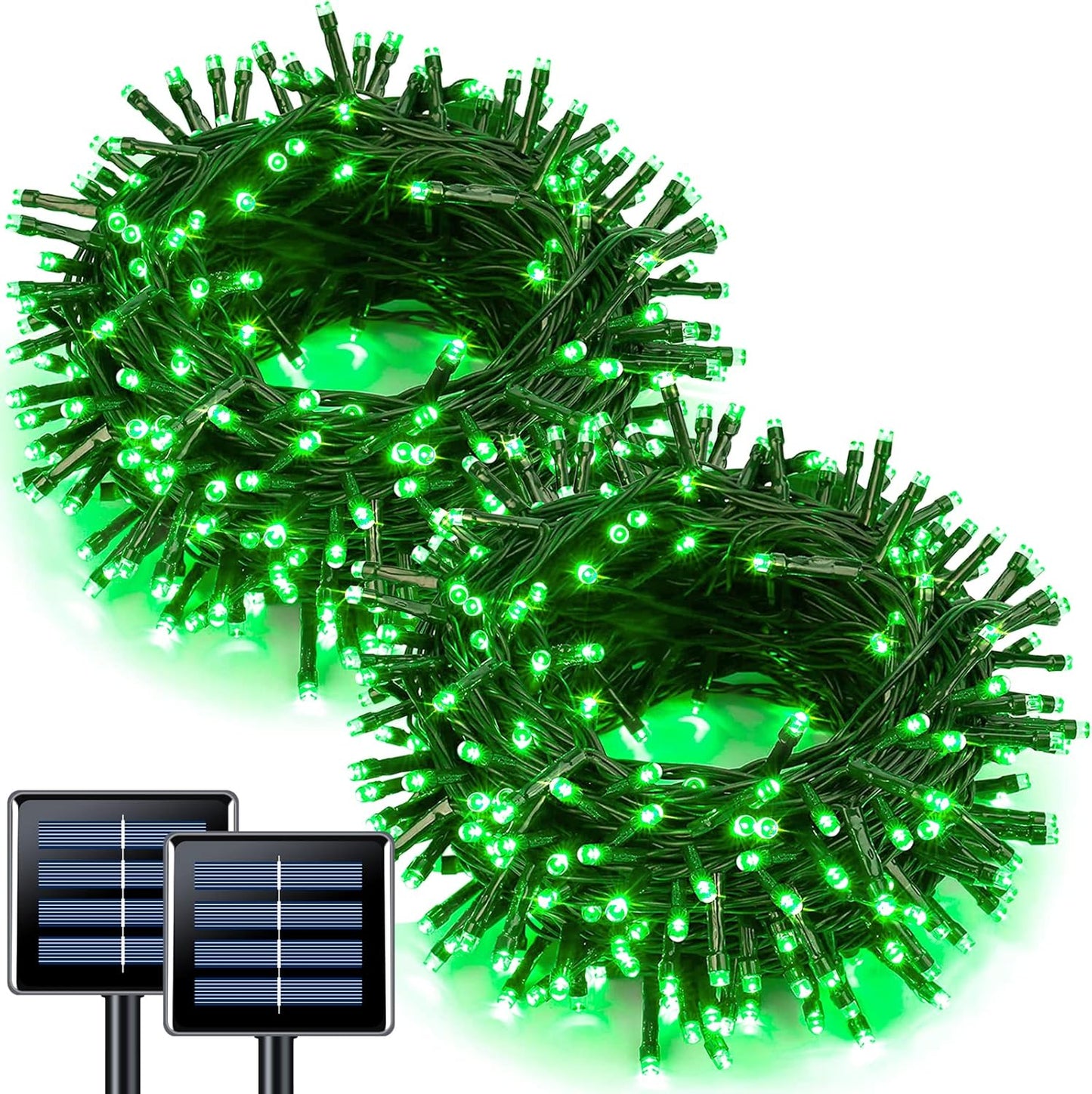 JMEXSUSS 2 Pack Green Solar Lights for Halloween, Each 100 LED 33 FT Green Christmas Lights Outdoor Waterproof, 8 Modes Solar Halloween Light for Outside Christmas Tree Yard Garden Decor