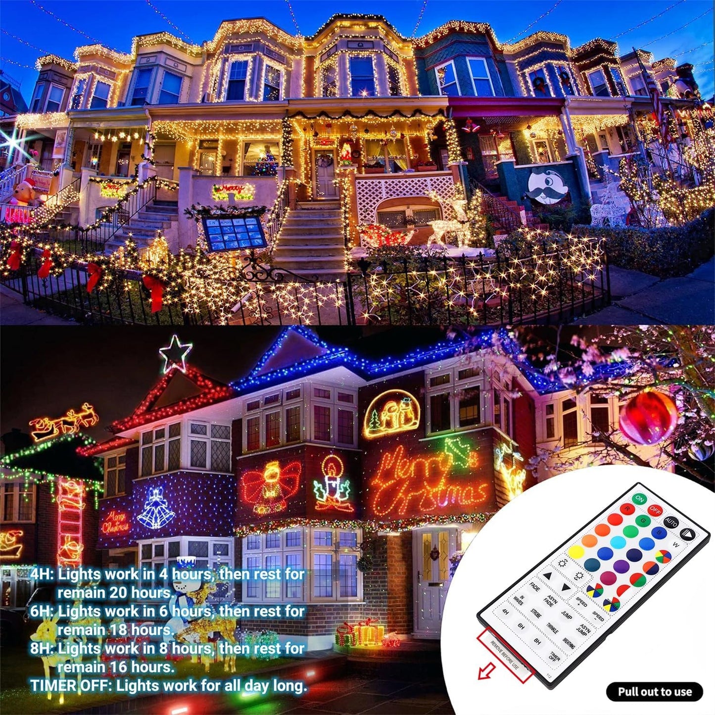 LJLNION 98.5ft Christmas Lights Color Changing with Remote, 300 LED RGB Fairy String Lights Halloween Decorative Lights, 8 Lighting Modes & Timer, Plug in Indoor Outdoor Xmas Wedding Party Decor