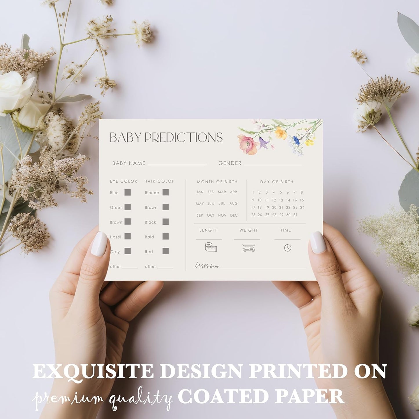 Advice For New Parents Baby Shower, Baby Predictions & Advice Cards For Baby Shower Games Activities, Wishes for Baby, 25 Double-Sided Thick Cards – Flower A08