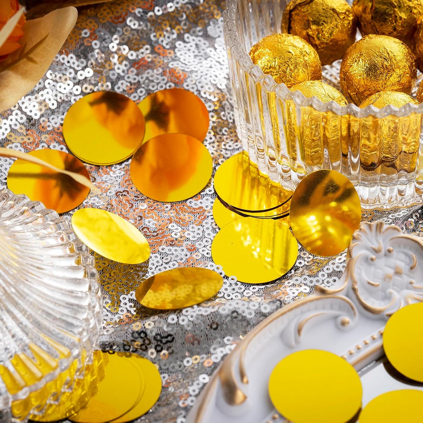 Gold Sparkle Confetti 1.2 Inch - 300 Metallic Flakes for Wedding, Birthday Party, Table Scatter