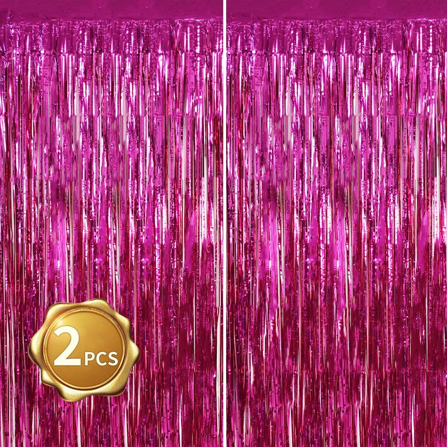 BEISHIDA 2 Pcs Hot Pink Backdrop Pink Door Streamers Tinsel Curtains Streamers Party Decoration Foil Fringe Backdrop Wall Background Photo Booth for Girls Birthday Bachelorette Party Decorations