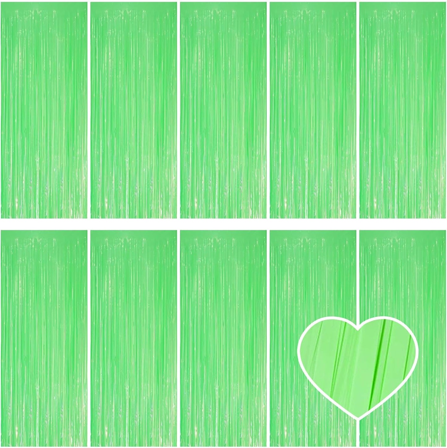 10 Pack Green Foil Curtain Backdrop 3.2ft x 8.2ft Macaron Tinsel Foil Fringe Curtains Streamer Photo Booth Backdrop for Birthday Party Baby Shower Engagement Wedding Holiday Decoration (Macaron Green)