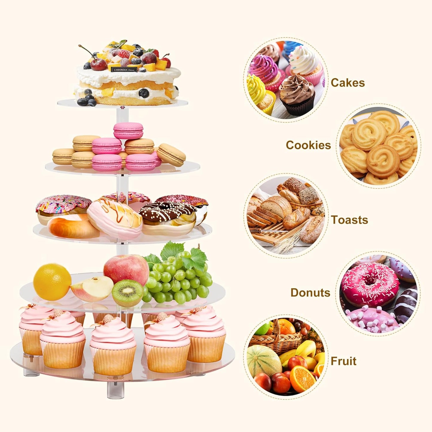 Cupcake Stand for 50 Cupcakes, 5 Tier Cupcake Holder, Clear Round Cupcake Tower, Acrylic Cupcake Stand, Cupcake Display Stand for Party, Wedding, Birthday, Baby Shower, Halloween