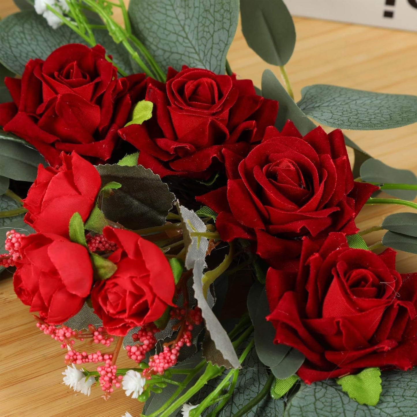 H&W 2pcs Artificial Wedding Arch Flowers for Wedding Sign, Floral Swag Dusty Decor for Reception Ceremony Backdrop Sweetheart Table （Red Rose）