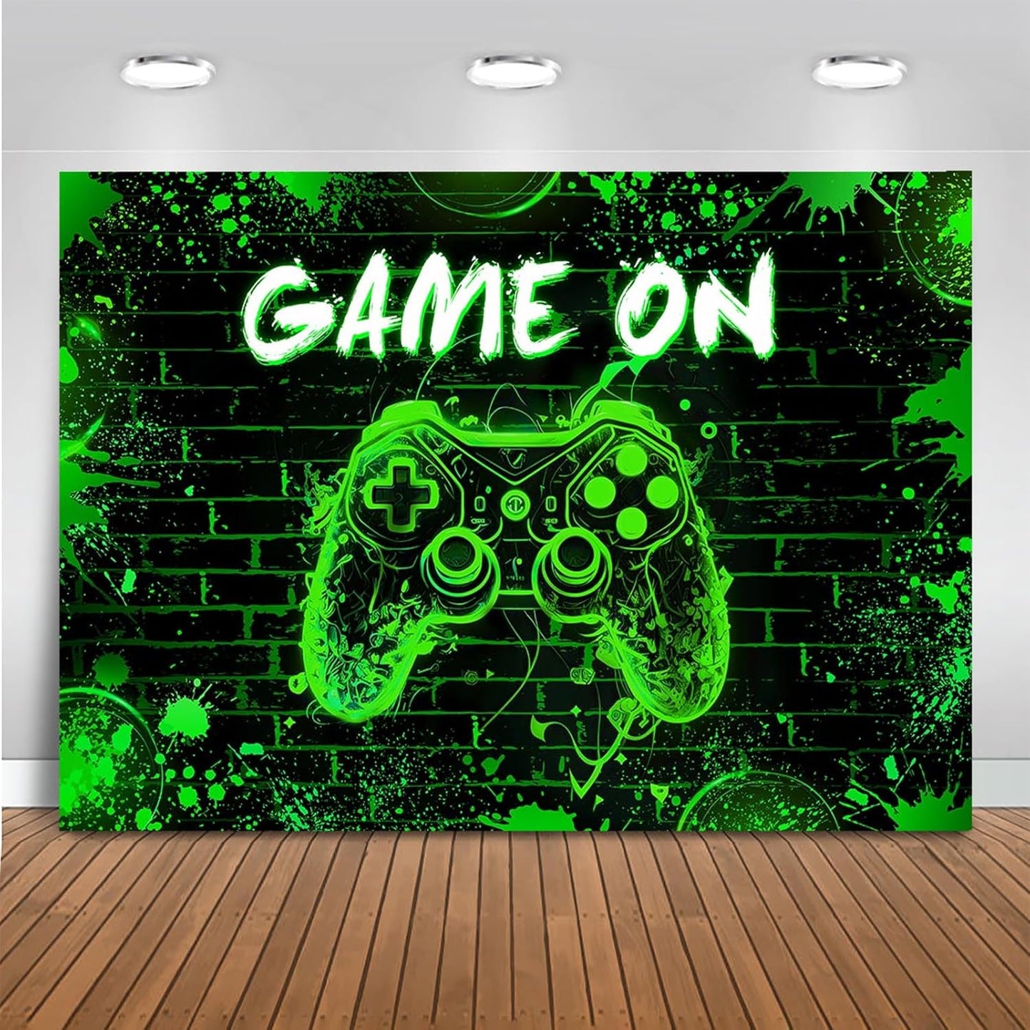 Mocsicka Game On Backdrop Video Game for Boys Level Up Birthday Party Decoration Game Night Arcade Neon Glow Gamer Banner Photography Background (Green, 8x6ft(96"x72"))