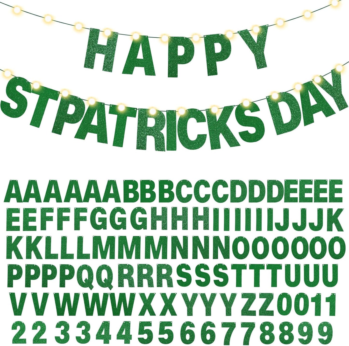 TaoBary 112 Pcs DIY Letter Custom Banner Glitter Customizable Banner Kit Including 107 Letters and Numbers 3 Rope for Valentine Birthday Party(Green)