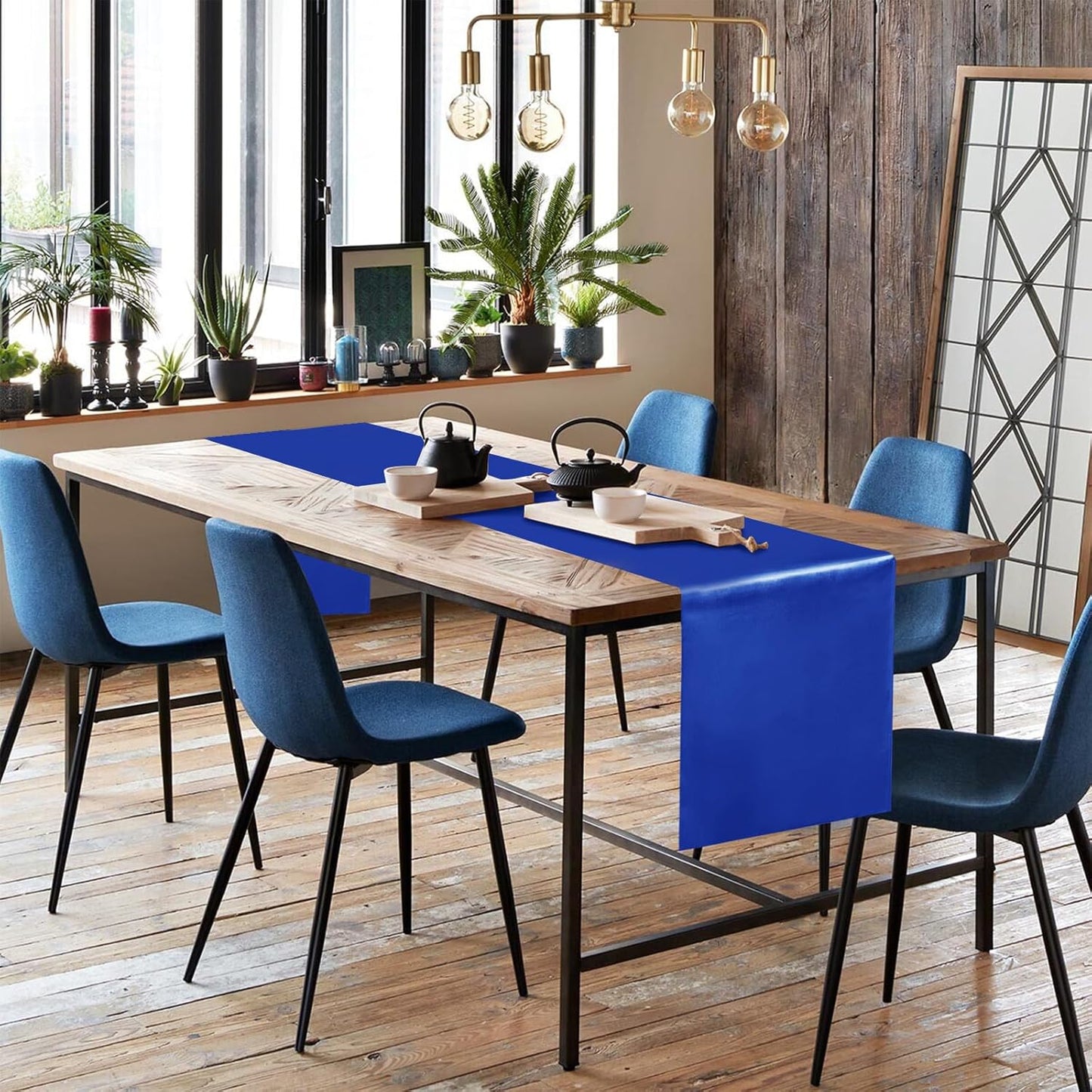 10 Pack Satin Table Runner 12 x 108 Inch Long Royal Blue Silk Table Runner for Wedding Party Banquet Birthday Decoration