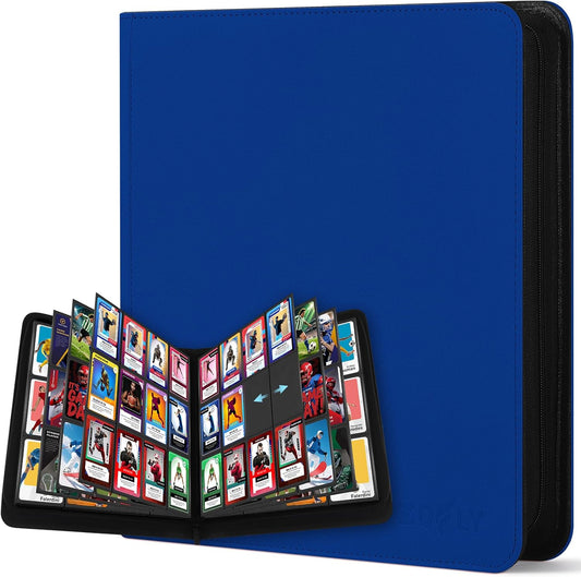 12 Pockets Trading Card Zipper Binder for 720 Cards, 30 Side-Loading Card Binder Folders, Ringless Card Sleeves with PU Cover, Collectible Trading Card Albums for Boys, Girls, Sports Game Cards, Blue