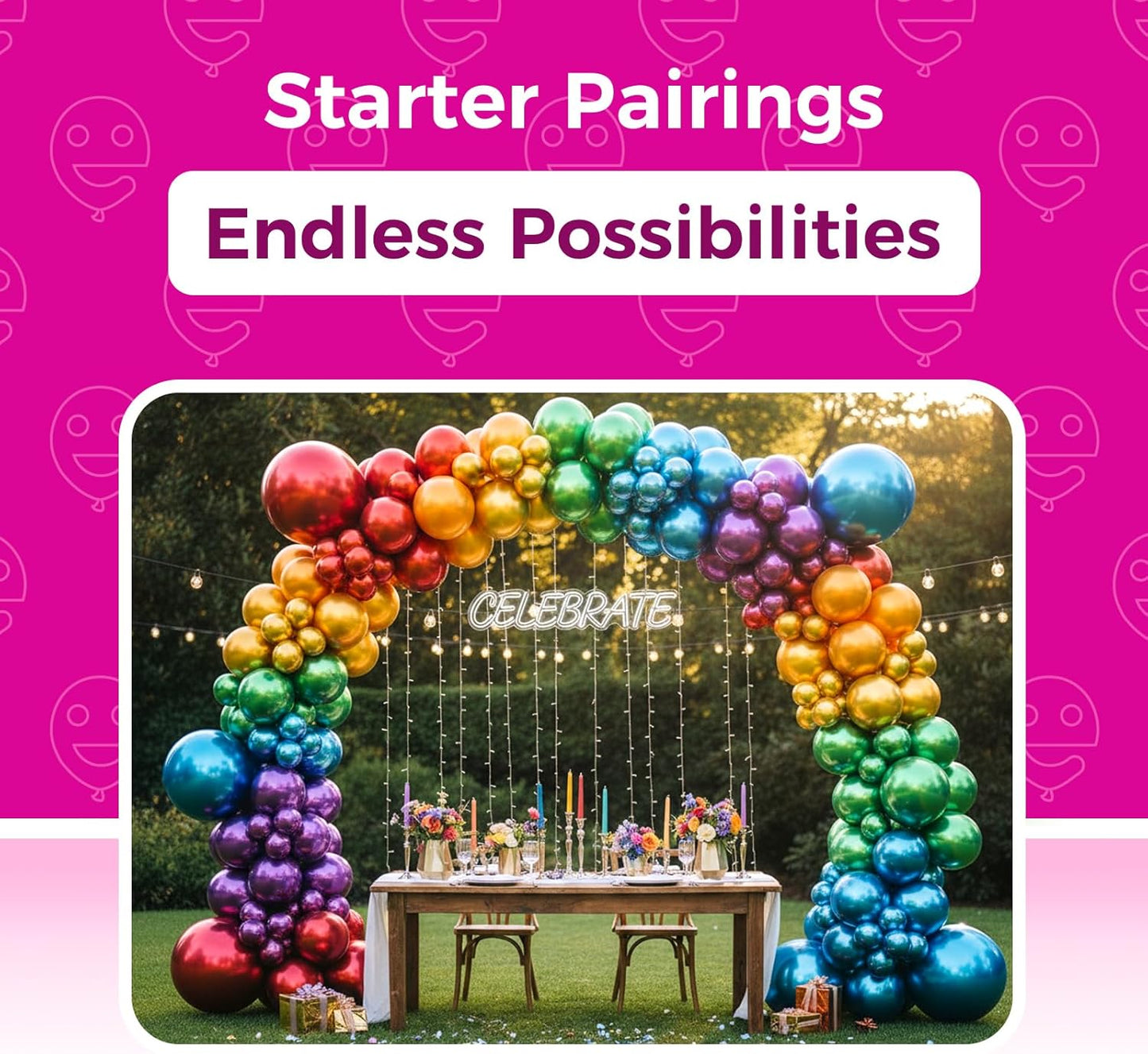 Bezente Metallic Chrome Latex Balloons, 100 Pack 12 inch Assorted Balloons Colorful Party Balloons for Birthday Bridal Shower Wedding Decorations