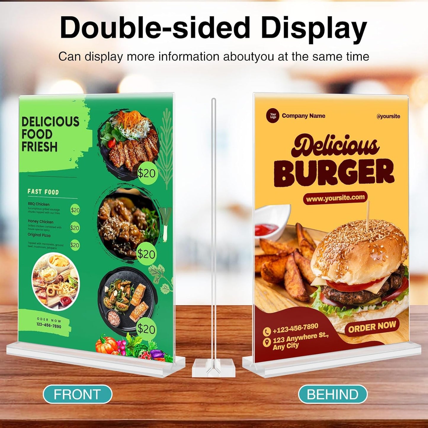 Relx 12 Pack Acrylic Sign Holder 8.5 x 11, Vertical T Shape Plastic Sign Holder with Base, Double-Sided Clear Tabletop Plexiglass Flyer Stands for Restaurant Office Store Home Picture Frame Display