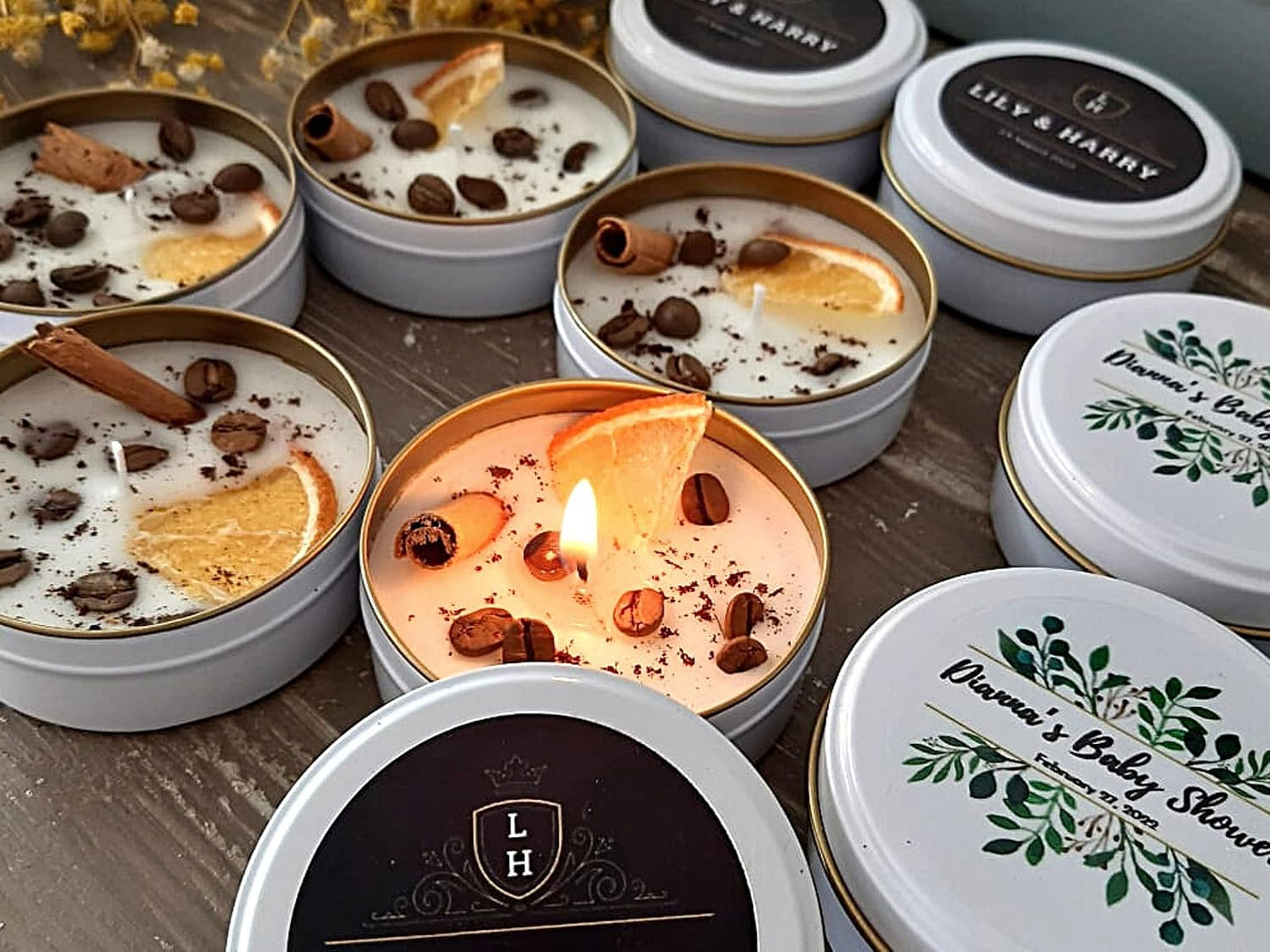 Coffee Scented Soy Wax Candle Favors with Hand-Placed Orange and Cinnamon Stick - Handmade Gift Set for Wedding Guest - Bridal Shower Baby Shower Birthday (70 Pieces)