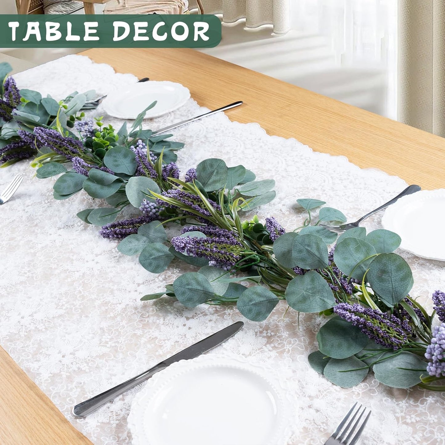 6FT Purple Flower Garlands Artificial Spring/Summer Garland Greenery Garlands Eucalyptus Garland Decoration for Baby Shower Wedding Party Table Runner Room Home Mantle Decor （Purple）