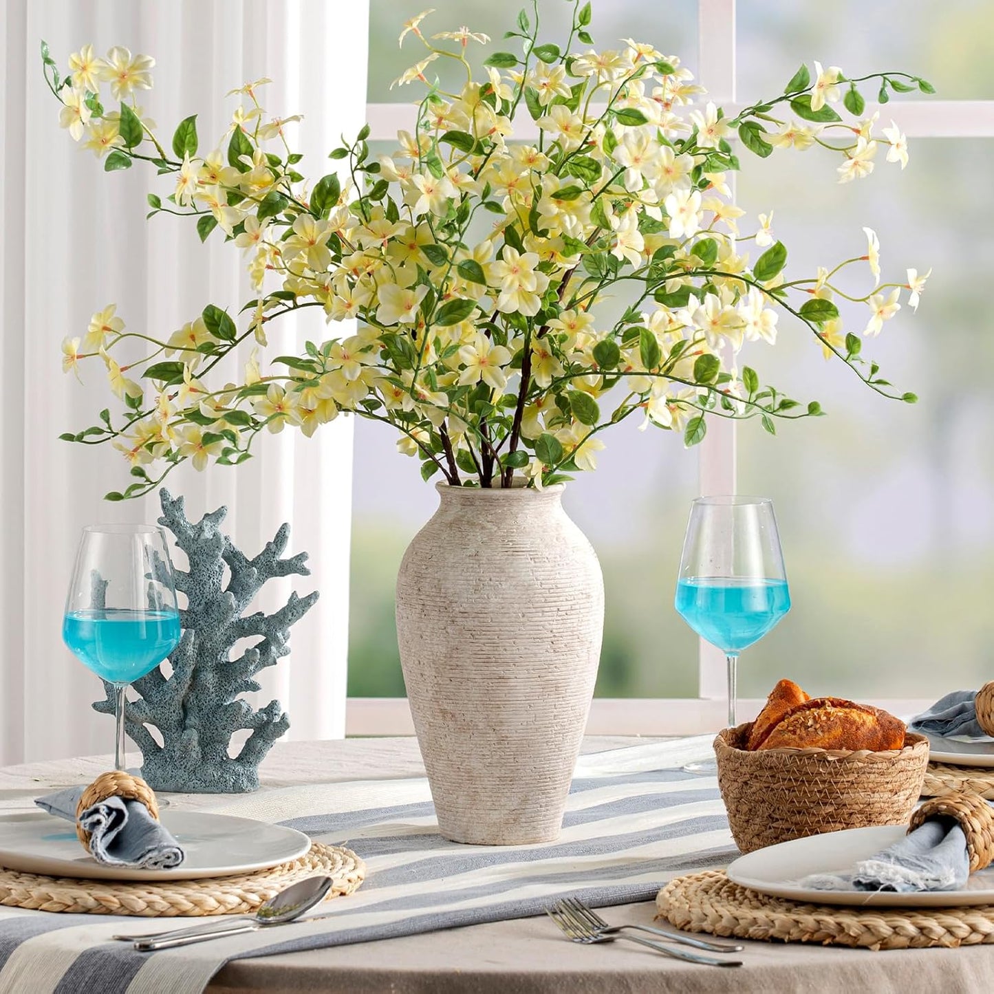 Ceramic Flower Vase Home Decor - Large Tall Farmhouse Table Vases Rustic Vintage Living Room Kitchen Bedroom Decorations for House Book Shelf Office Coffee Desk Dining Fireplace (11" Retro)