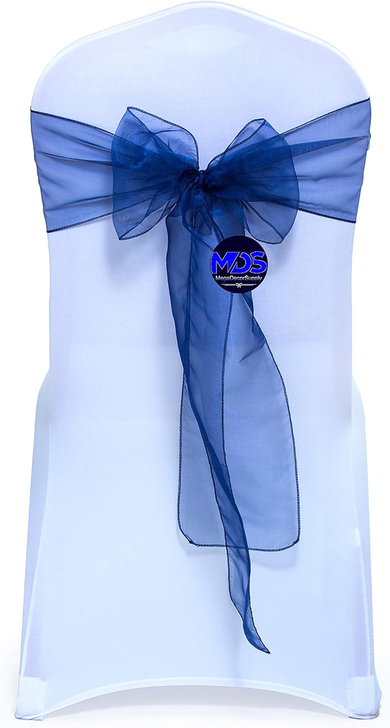 MDS Pack of 25 PCS Organza Chair Sashes Wider Dining Chair Bows Ribbon Tie Back for Wedding Party Birthday Bridal Shower Reception Event Banquet Home Chair Cover Decoration - Navy Blue