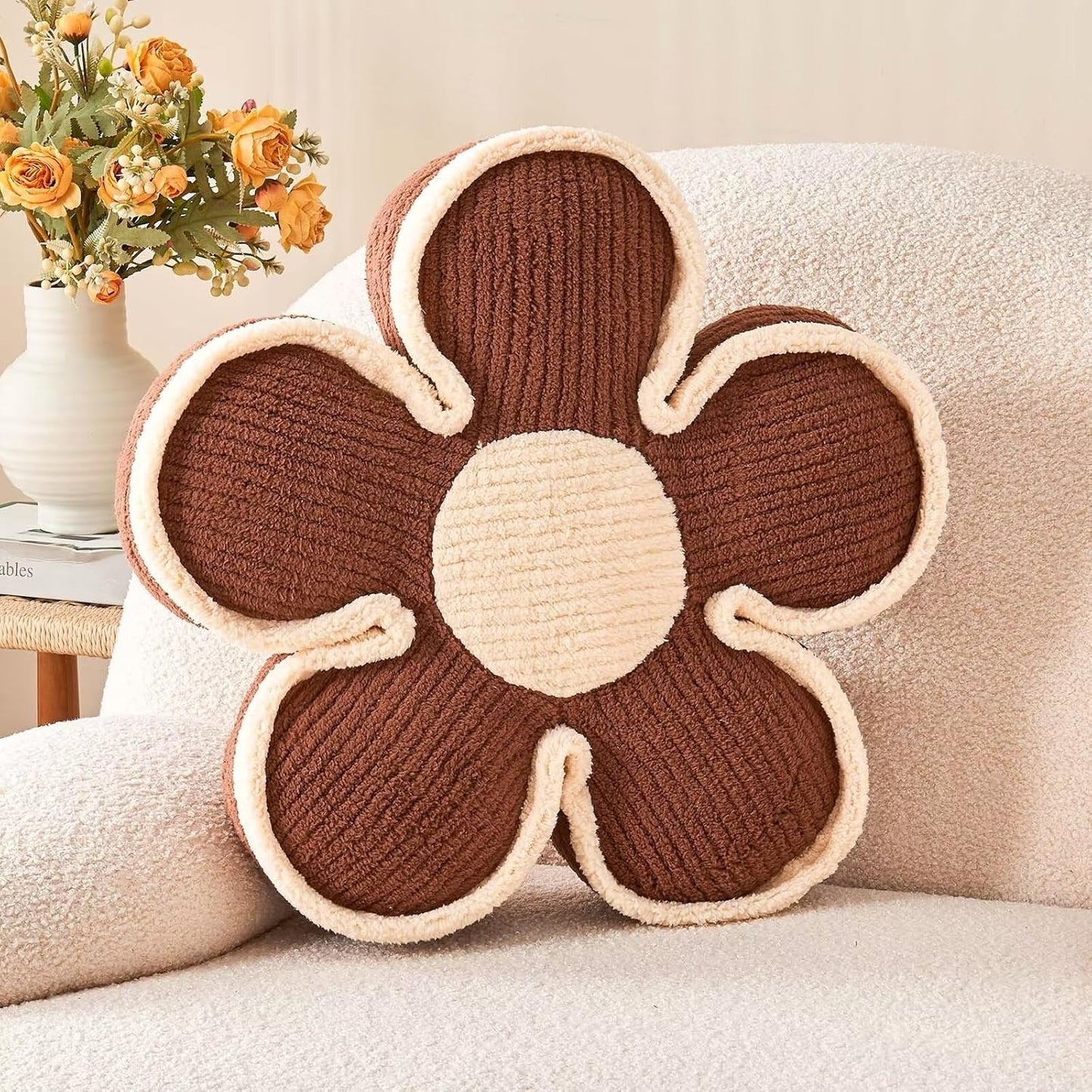 Soft Shaped Floor Cushion, Decorative Throw Pillow, Seating Cushion, Room Decor Plush Pillows for Sofa Couch Bed (17.7 Inch, Brown)