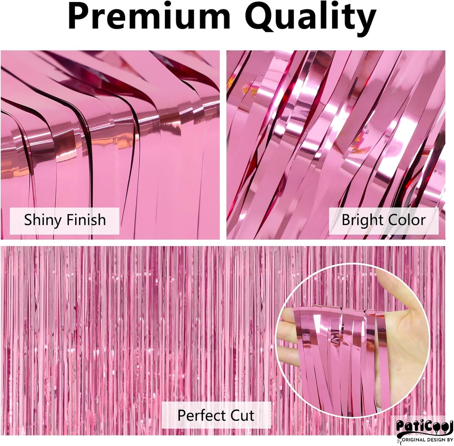 Pink Streamers Party Decorations - Thicken 4 Pack 3.2 x 8.2 FT - Pink Tinsel Foil Fringe Curtains, Photo Booth Props Backdrops for Birthday, Bachelorette, Graduation, Baby Shower Party Decorations