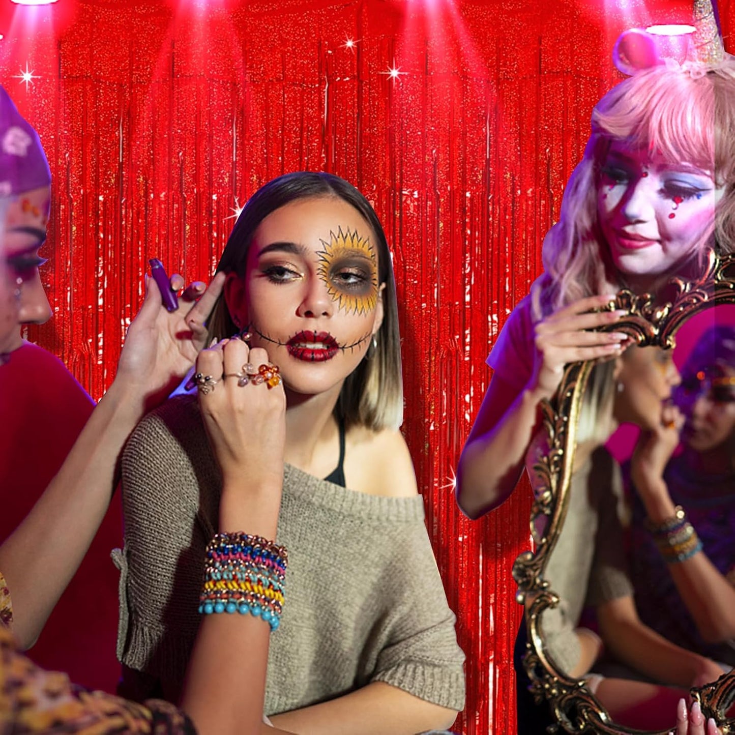 Tinsel Curtain Party Backdrop Red Birthday Decorations 10 Packs Glitter Foil Fringe Curtain Party Decor Streamers Photo Booth for Birthday Christmas Wedding Halloween Graduation Decorations