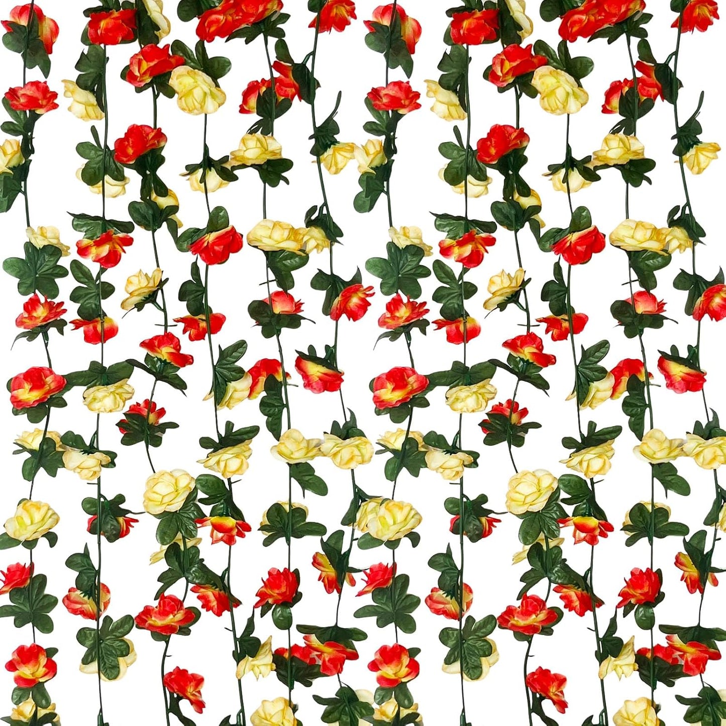 16Pcs 126Ft Pink&Yellow Rose Garland, Fake Rose Hanging Flowers, Artificial Flower Vine, Hanging Floral Vine Garland for Wedding, Birthday Party, Wall Arch, Halloween, Christmas Garden Backdrop Decor