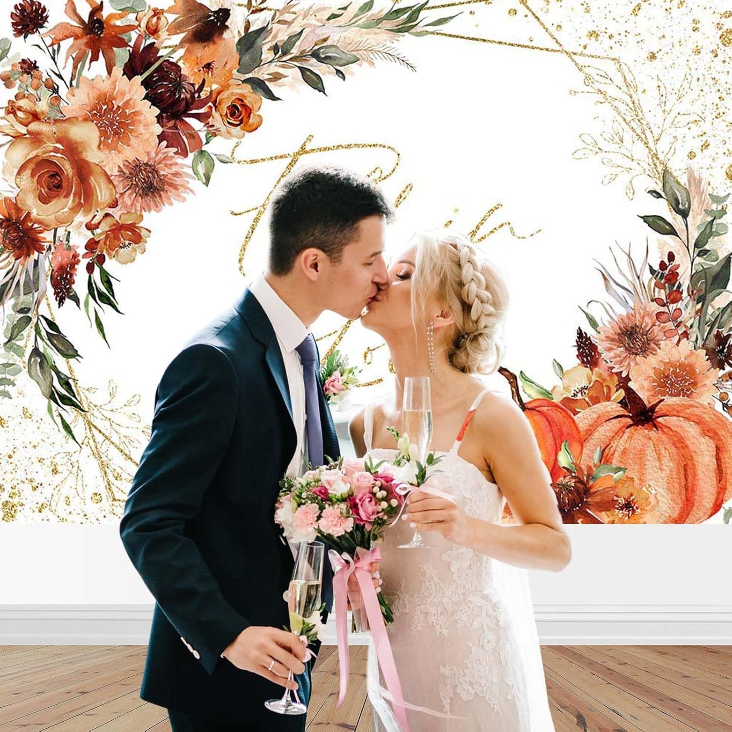 Mocsicka Fall in Love Bridal Shower Backdrop Boho Autumn Leaves Pumpkin Briddal Shower Party Decorations Terracotta Fall Wedding Photography Background (White, 7x5ft(82''x60''))