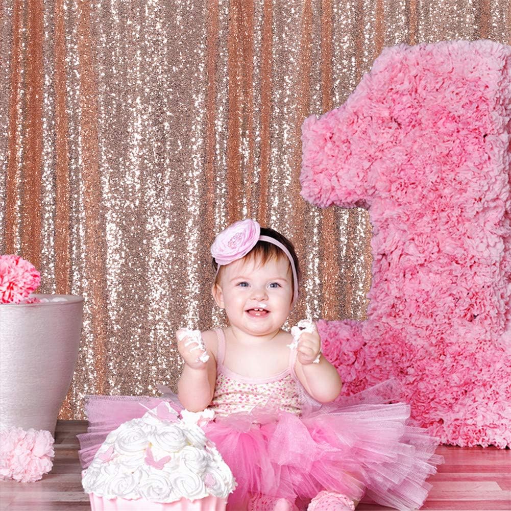Eternal Beauty Rose Gold Sequin Backdrop, 6x8 Ft Glitter Background Curtains for Shimmer Photography Party Wedding Birthday Back Drop Decor