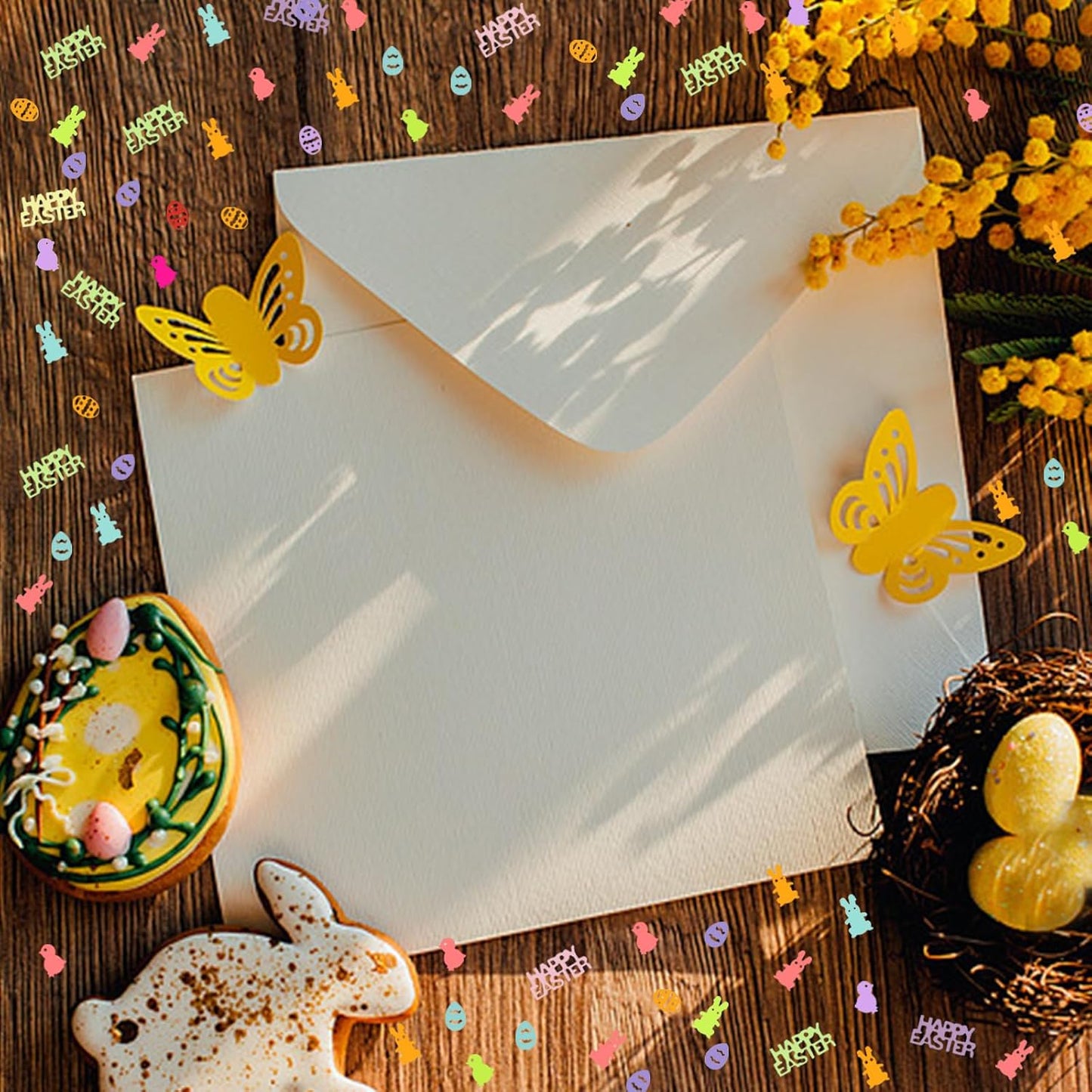 2000Pcs Easter Table Confetti, Bunny Rabbit Egg Chicken Shape Glitter Metallic Foil Table Scatters Spring Party Decorations