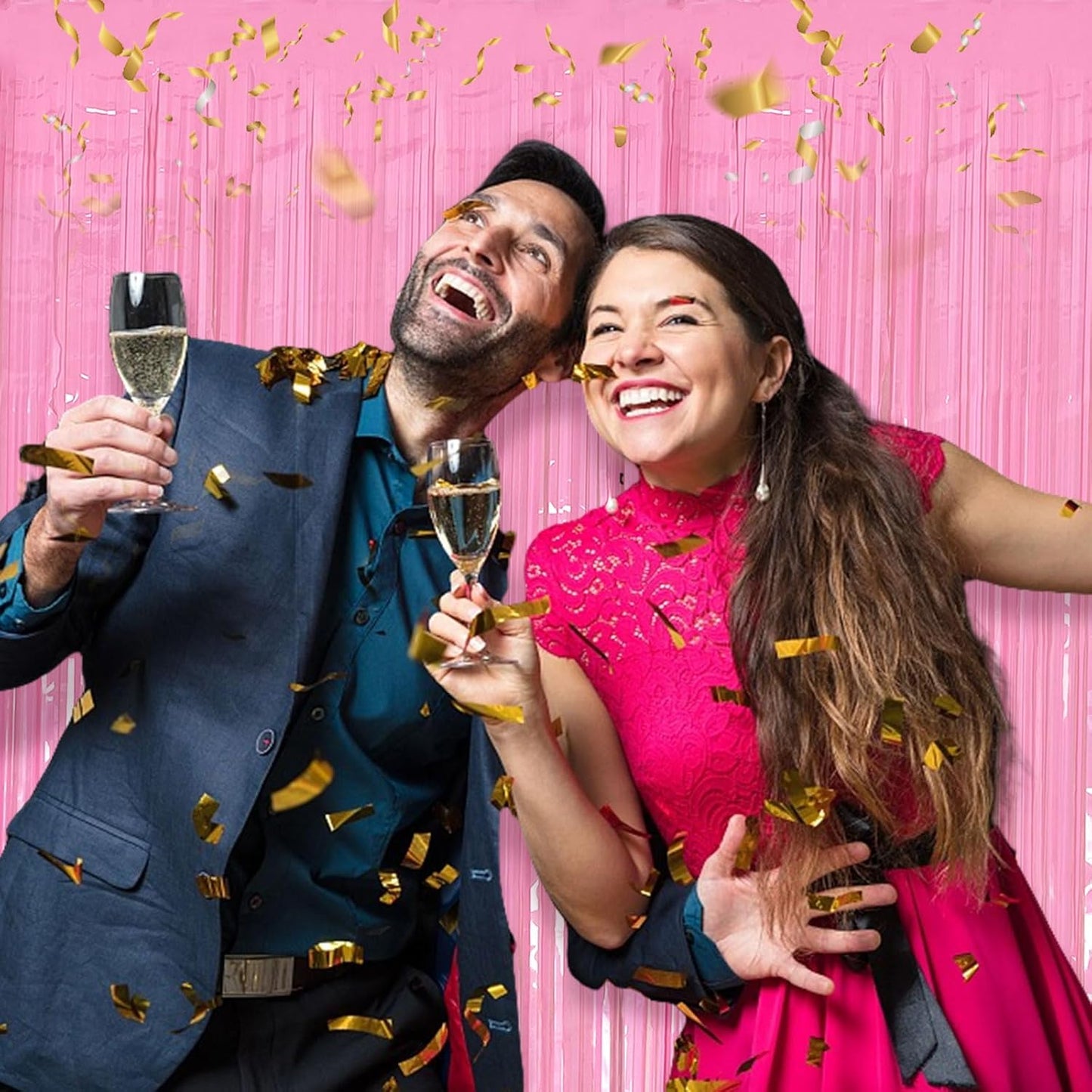 10 Pack Foil Curtain Pink Backdrop Streamers Metallic Tinsel Fringe Curtains Photo Booth Props for Birthday Wedding Engagement Bachelorette Christmas Holiday Celebration Party Decorations