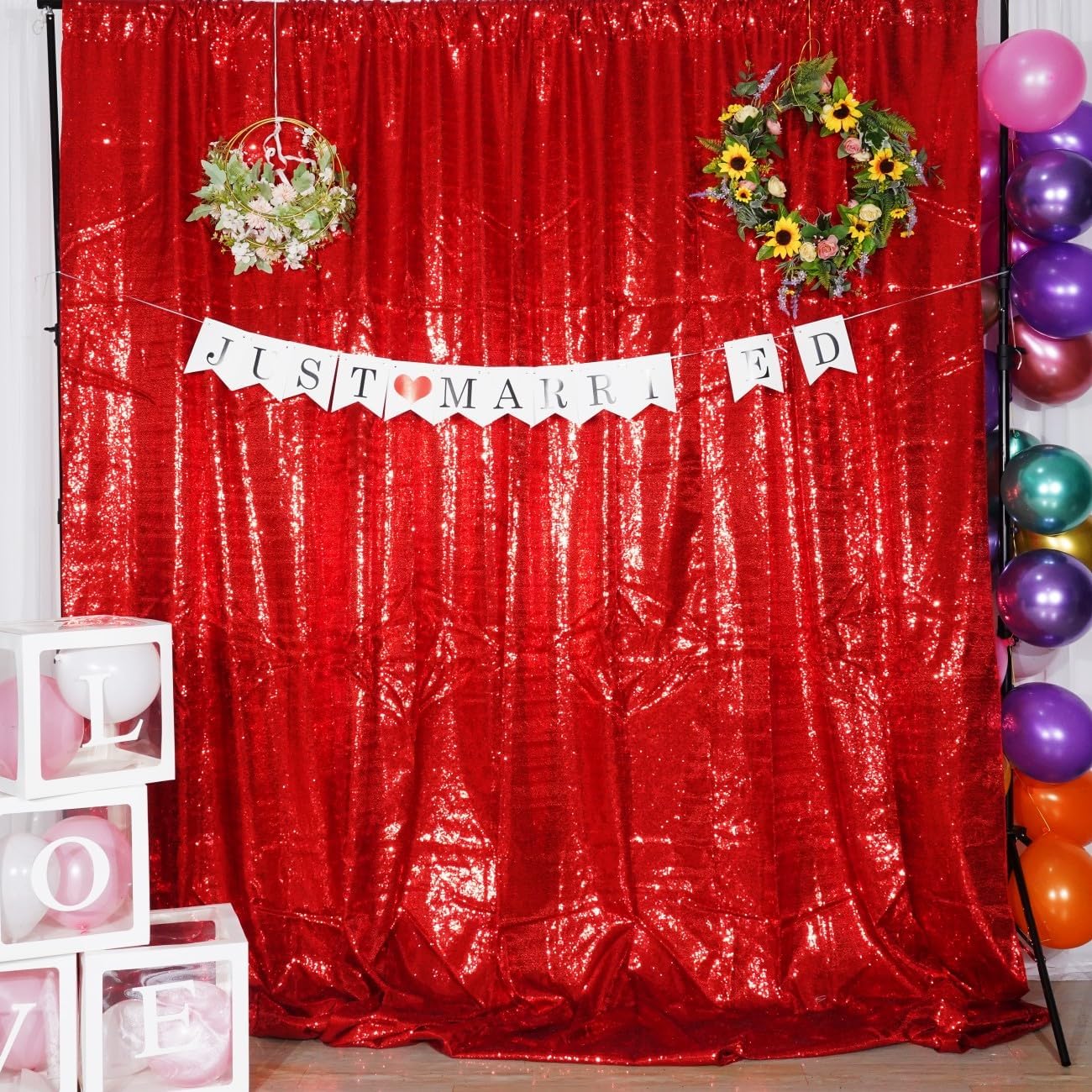 Poise3EHome 6Ft x 8Ft Red Sequin Backdrop, Glitter Thick Satin Sequin Background Drapes, Sequence Xmas Thanksgiving Backdrop for Wedding Party Holiday Festival Decor