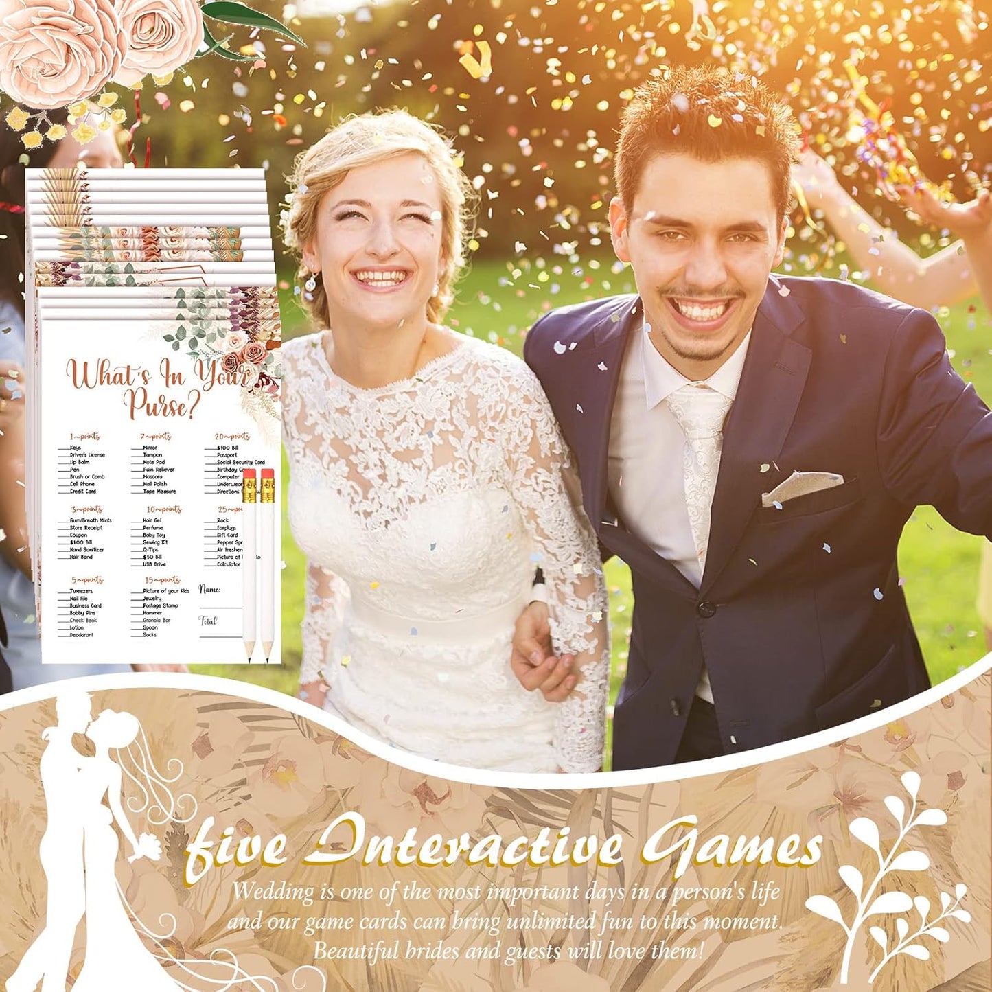 Teling 145 Pieces Bridal Shower Game Bridal Shower Favors Set Wedding Games Cards and Pencils for Bride Groom Bachelorette Party Wedding Party Favor(Boho Style)