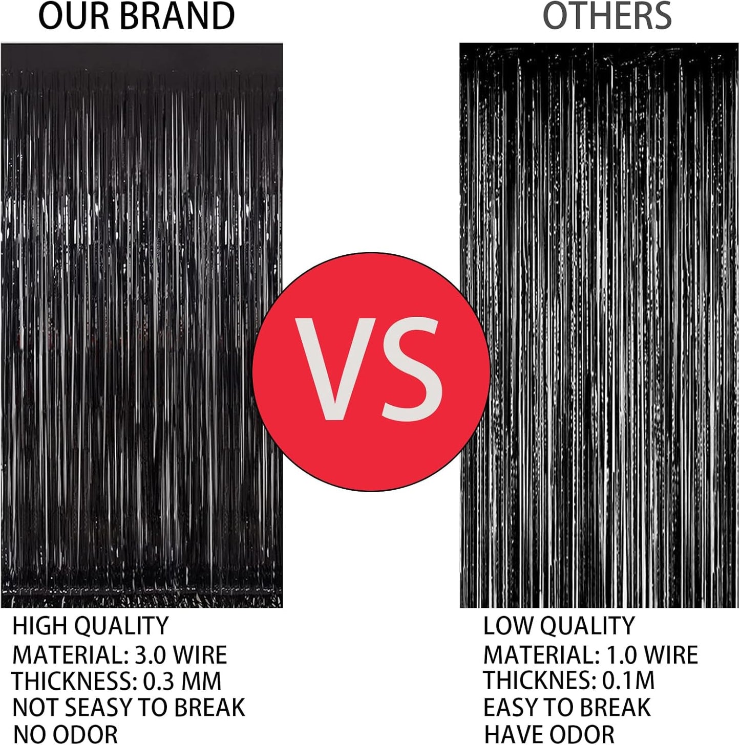 Keyali 3 Pack 3.3 * 8.3 ft Foil Curtain Metallic Tinsel Fringe Curtains Photo Booth Props Backdrop for Birthday Wedding Engagement Baby Shower Christmas Holiday Celebration Partyl,Black