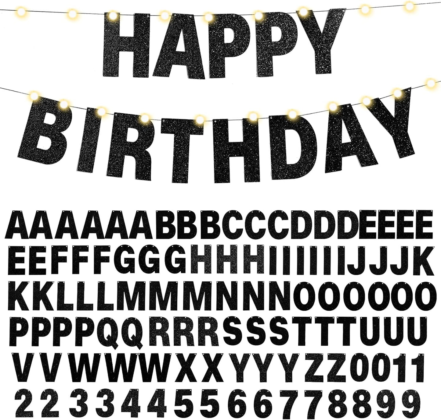 TaoBary 112 Pcs DIY Letter Custom Banner Glitter Customizable Banner Kit Including 107 Letters and Numbers 3 Rope for Valentine Birthday Party(Black)