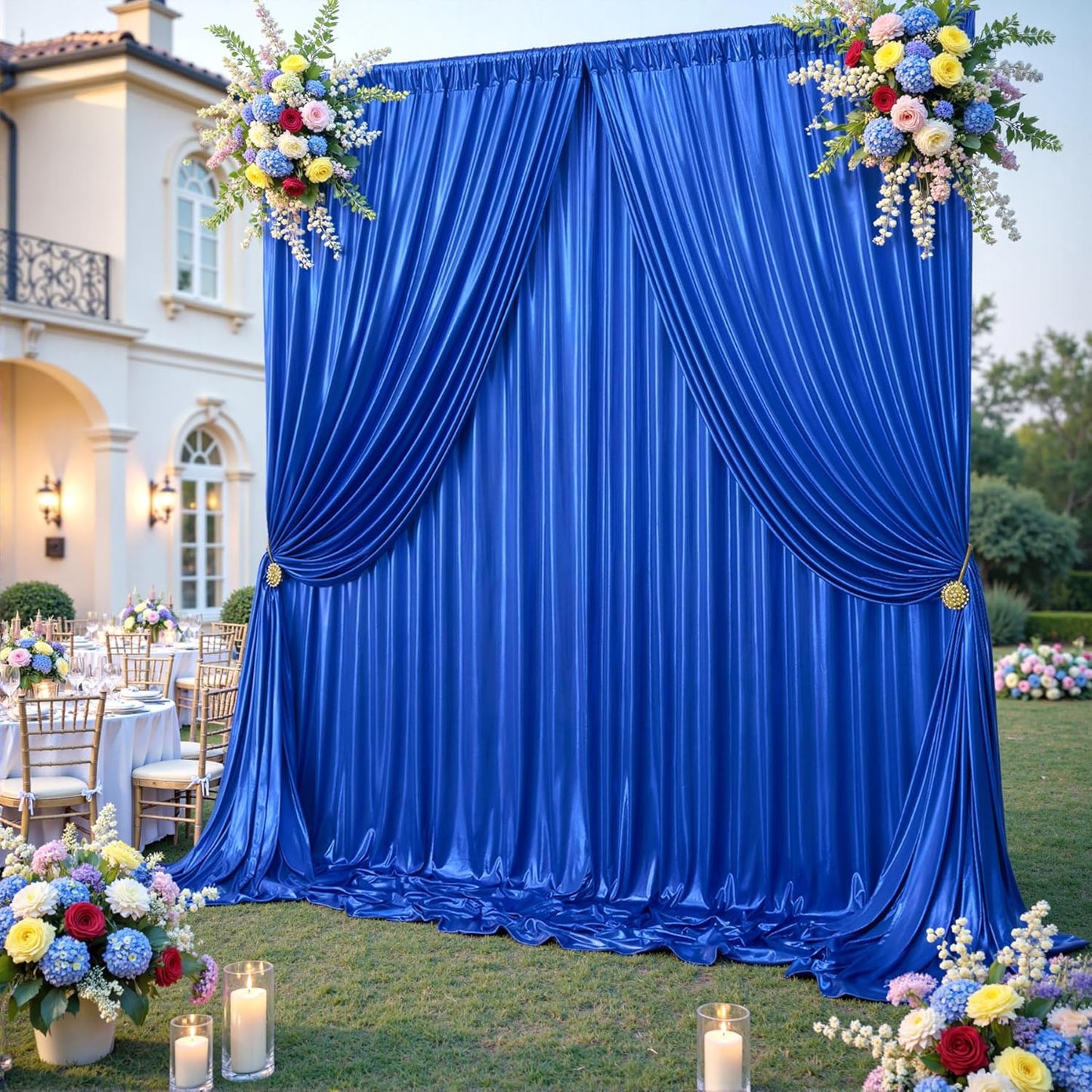 10x10 ft Royal Blue Sequin Backdrop Curtain Panels for Parties, Wrinkle Free Glitter Photo Backdrop Drapes 2 Panels 5x10FT Shimmer Back Drop Cloth for Wedding Birthday Christmas Photography Background