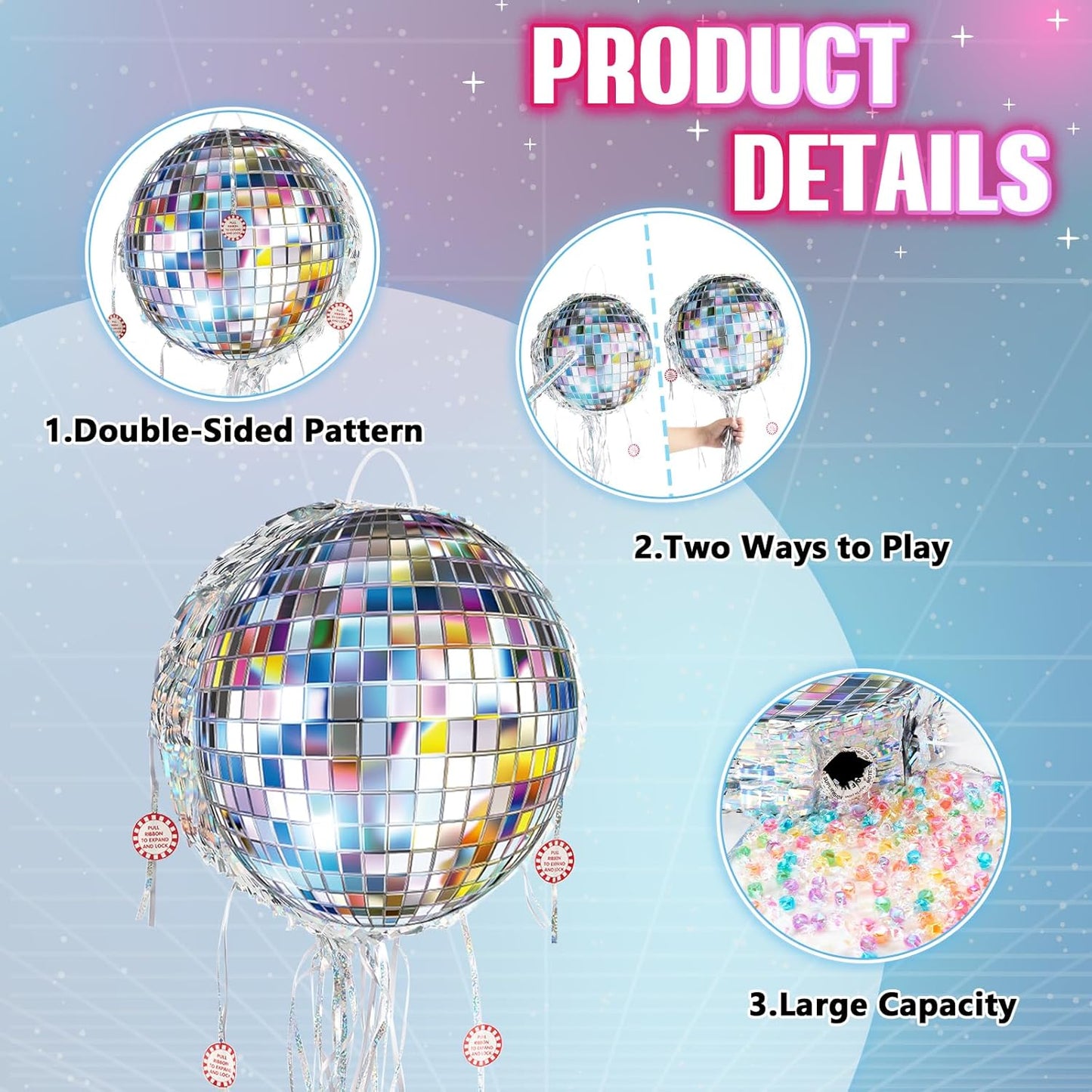 WERNNSAI Disco Ball Piñata - Disco Party Decoration Pull String Mirror Piñata with Bat and Blindfold for Adult Birthday Party Supplies