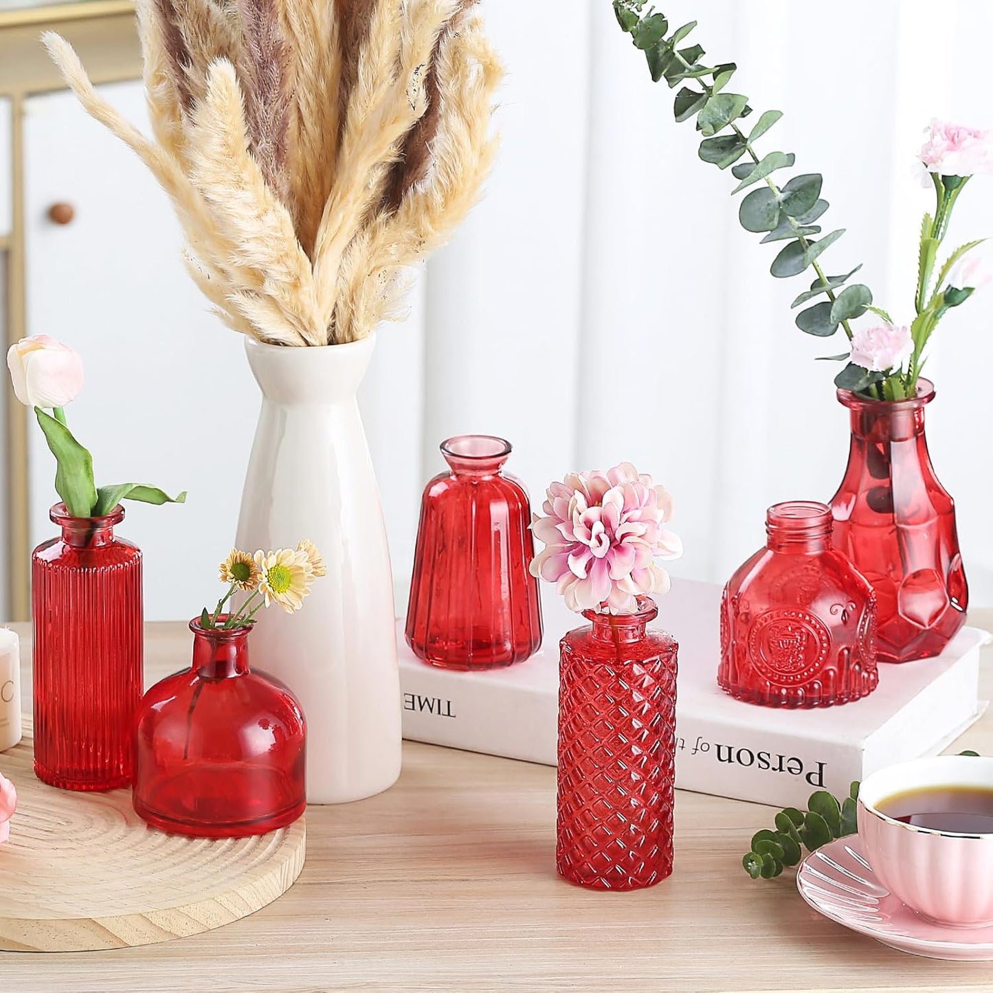 Bud Vases 15 Pcs for Centerpieces Wedding,Flower Vases in Bulk for Rustic Home Decor,Small Vases for Wedding,Mother's Day,Graduation,Christmas,Birthday Party,Valentine's Day(Wine)