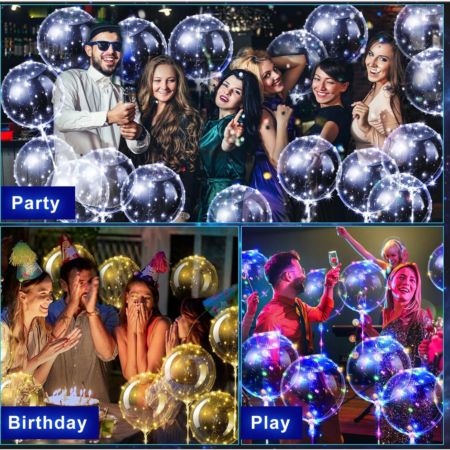 Vinsot 30 Pack LED Bobo Balloons Light Up Balloons Clear Helium Bubble Bobo Glow with String Lights for Parties Birthday Wedding Decoration (Cool White, Warm, Multi Color)