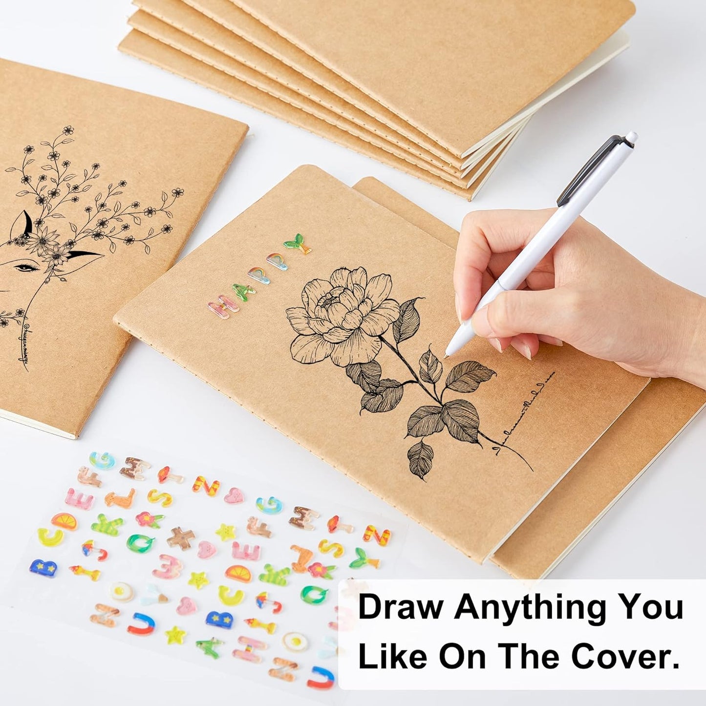 feela 30 Pack Blank Kraft Notebooks, Unlined Sketchbook Note Pad Travel Journal for Drawing Doodling Writing, Journal Bulk For Women Kids Students Office School Supplies, A5, 60 Pages, 8.3” X 5.5”