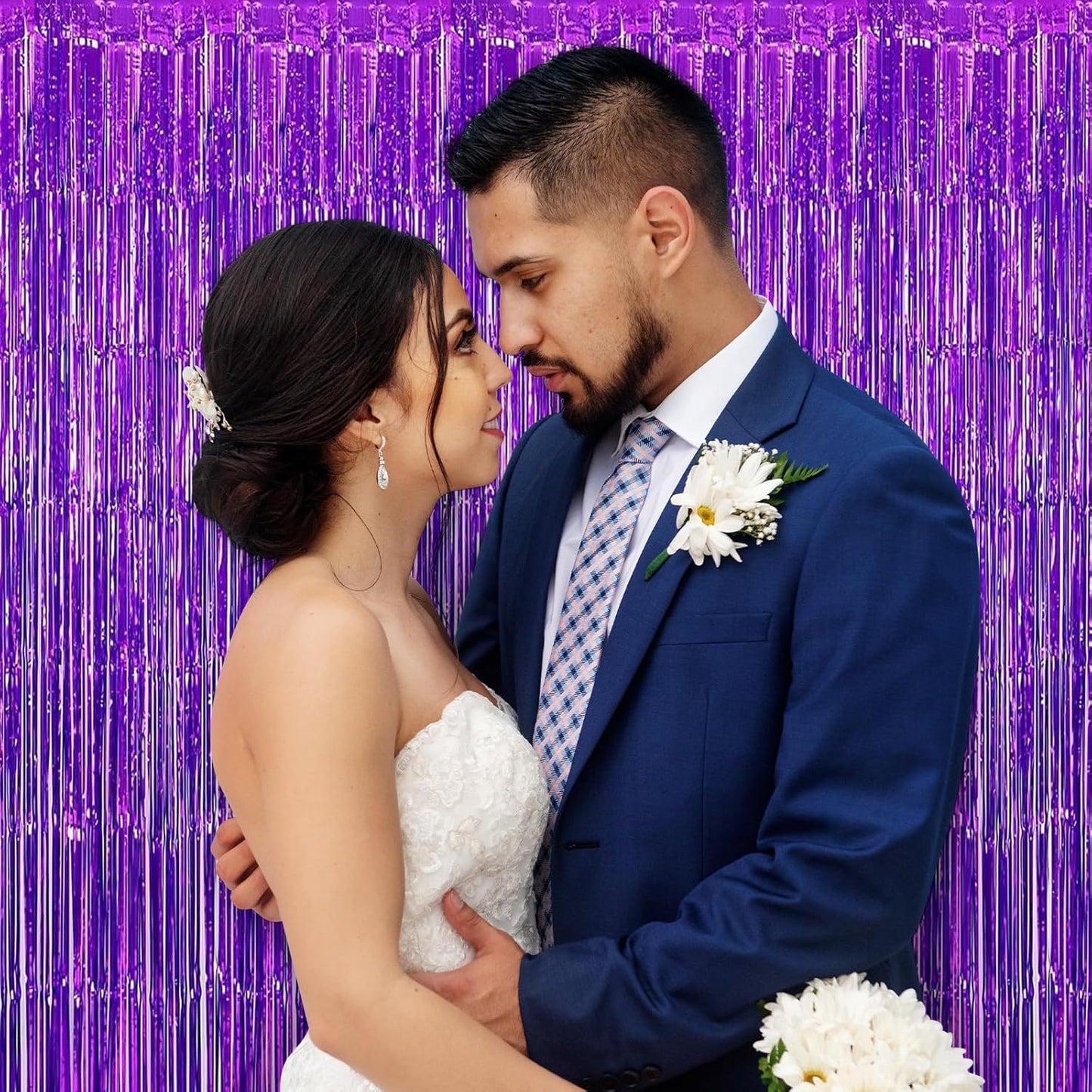 Purple Fringe Curtain Party Streamers, 12 Pack 3.3ft x 8.2 ft Foil Curtain Backdrop Tinsel Foil Fringe Curtains Photo Booth Backdrop Streamer for Birthday, Wedding, Baby Shower, Disco Party