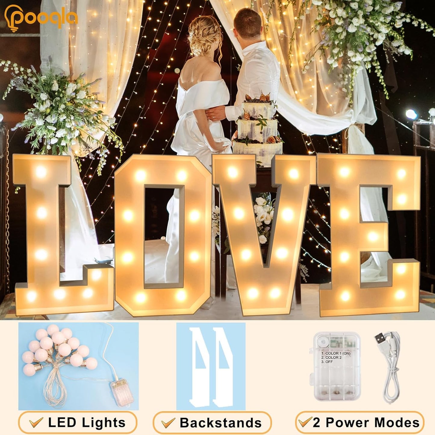 Pooqla 3FT Marquee Light Up Letters, LED Big Mosaic Marquee Letters 3 Feet, Giant LED Sign for Balloons Birthday Anniversary Wedding Party Decoration, Cool White and Warm White Letter O