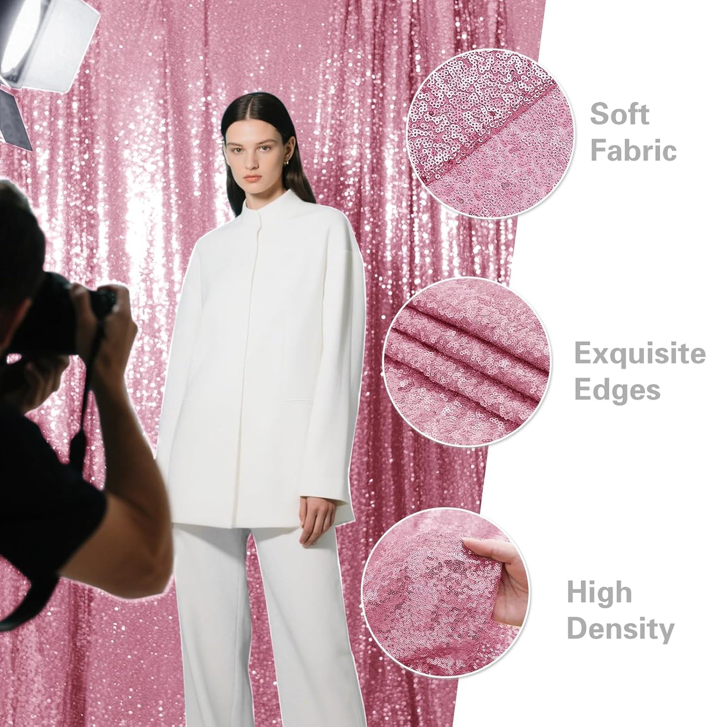 Pink Sequin Backdrop Curtain 4 Pieces 2FTx8FT Glitter Photography Backdrop for Party Wedding Birthday Christmas Decorations