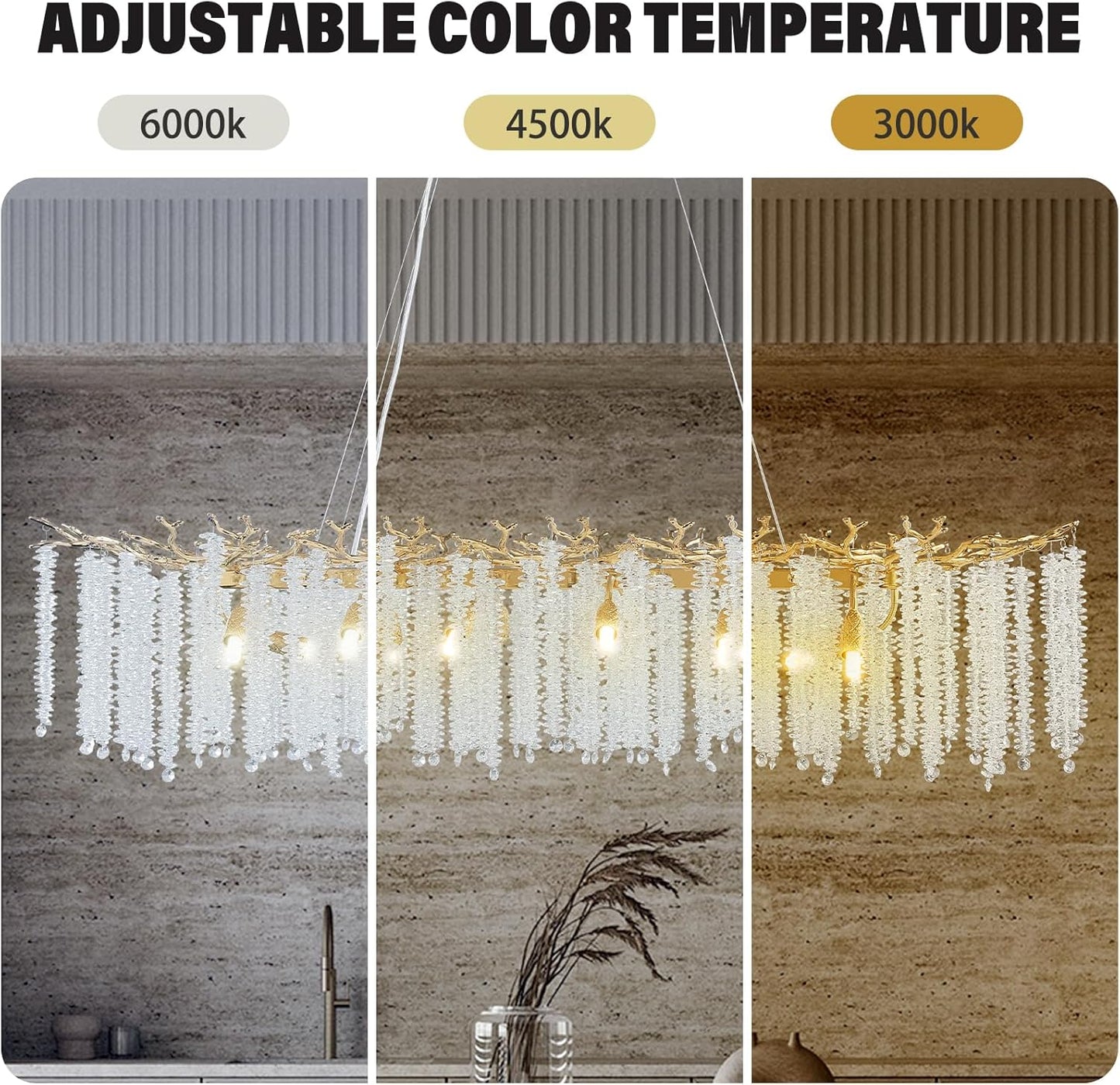 YUYI Modern Crystal Chandelier, 47.2" Gold Tree Branch Chandeliers for Dining Room, Large Rectangular Chandelier, Luxury Ceiling Light Fixture for Living Room, Kitchen Island, Foyer, 5 Year Warranty