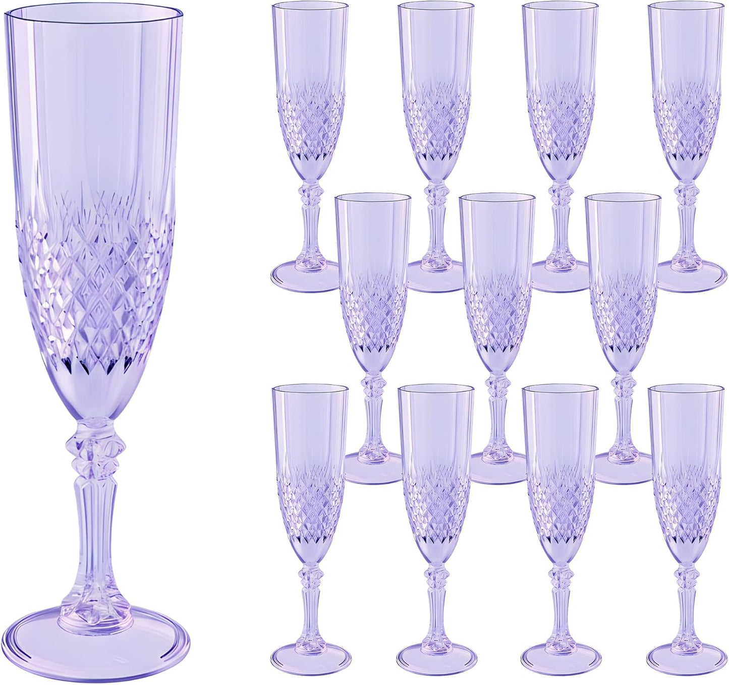 Plastic Champagne Flutes, 12PCS Purple Wine Glasses Goblets Cups Reusable Flute, for Weddings Bachelor Parties Toasting and Events(12,Purple)
