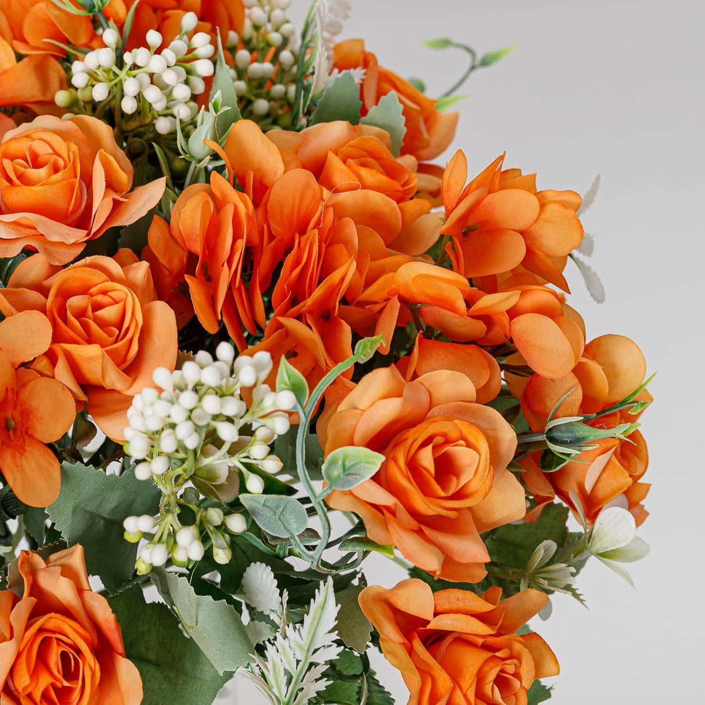 Artificial Flower 5 Branches Artificial Silk Fake Flowers Bouquet Small Roses for Wedding Home Office Tables Decor 2 Packs(Orange)