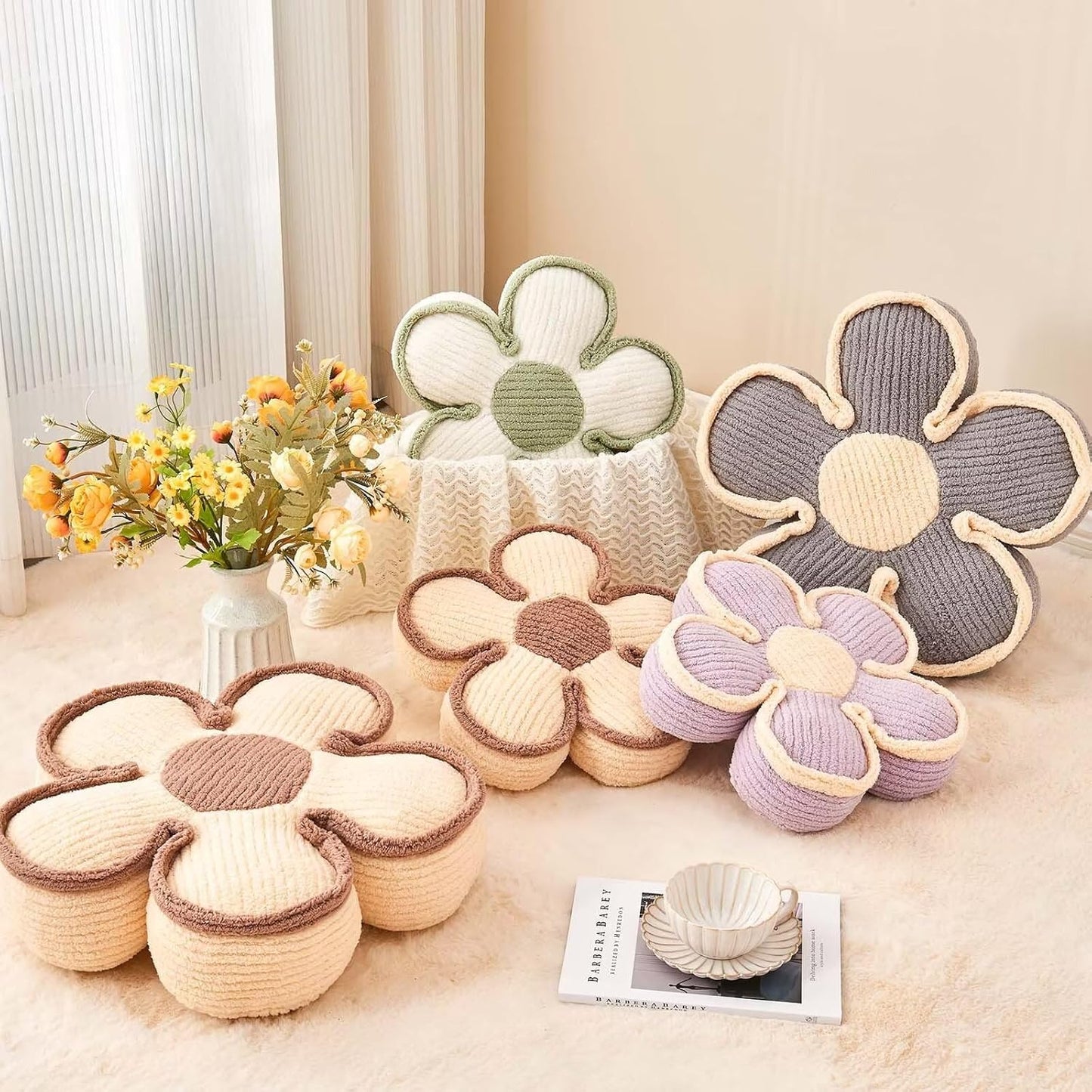 Flower Pillow, Soft Shaped Floor Cushion, Decorative Throw Pillow, Cute Seating Cushion, Plush Pillow for Sofa Couch Bed (17.7 Inch, Lavender)