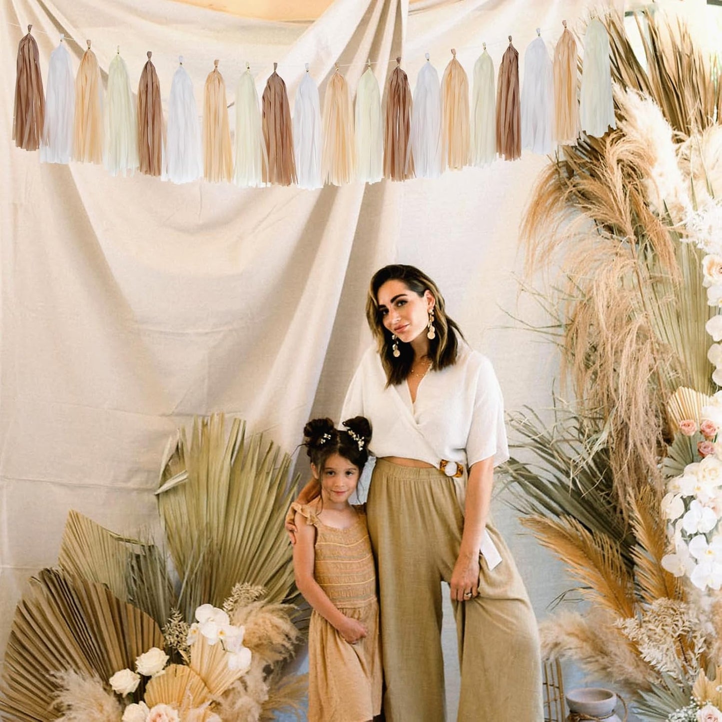 Boho Rainbow Baby-Shower Party-Decorations Tassel-Garland - 20pcs Neutral Birthday Wedding Bridal Tassels, White Brown Champagne Banner Streamers, Engagement Bachelorette Christmas Decor Panduola