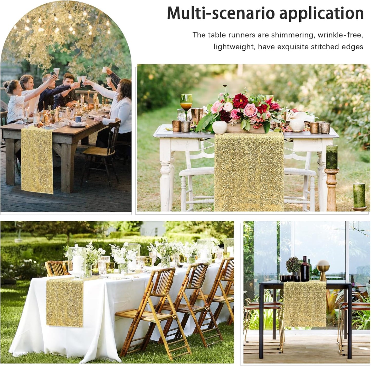 2 Packs 12 x 72 inches Sequin Table Runner, Gold Glitter Table Runner for Birthday Party Supplies Wedding Engagement Baby Shower Holiday Celebration Event Decorations